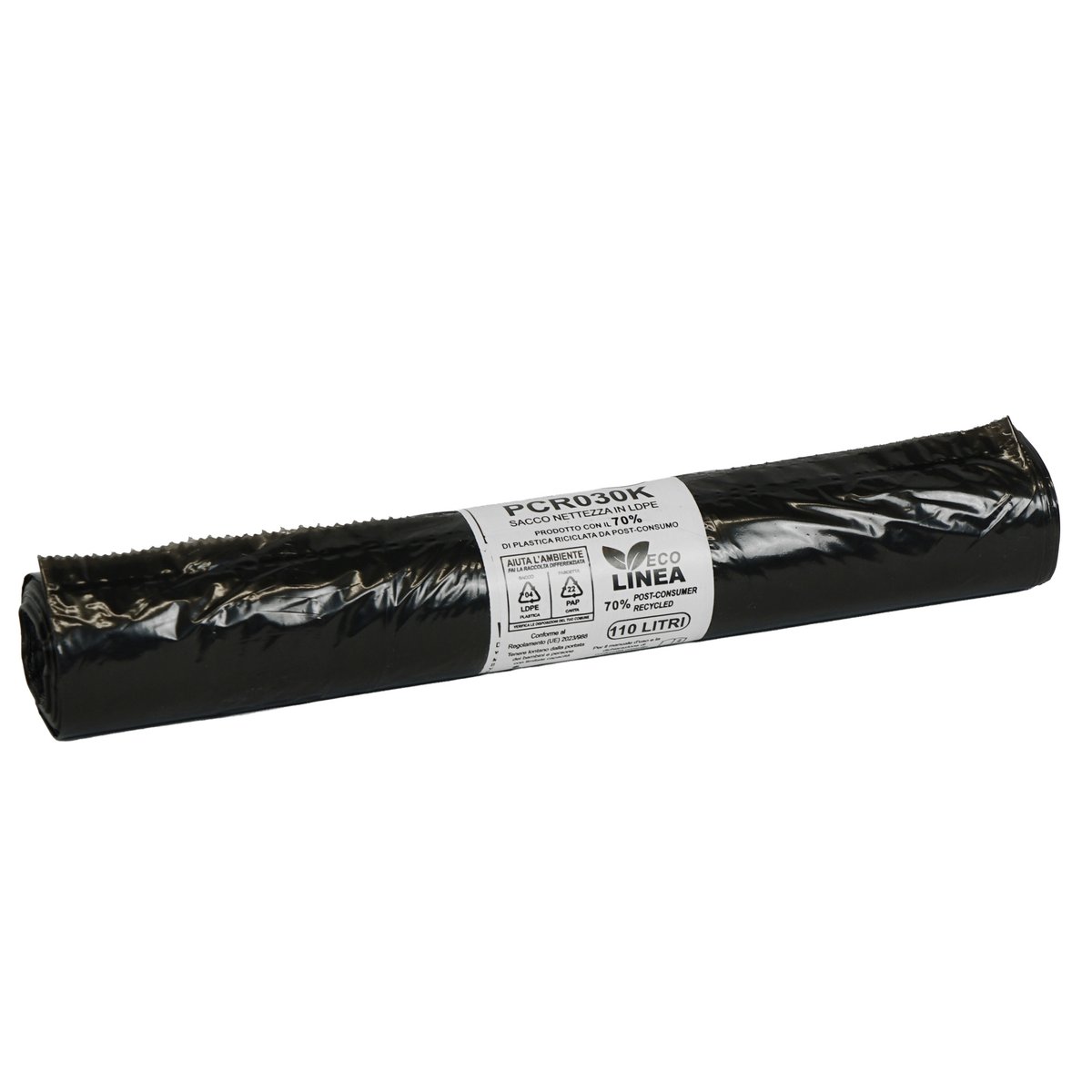 10 sacchi rifiuti PCR 110L 72x110cm 30gr nero …