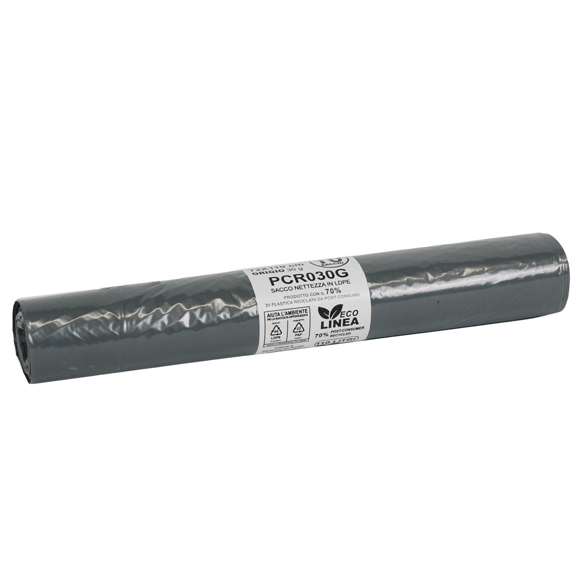 10 sacchi rifiuti PCR 110L 72x110cm 30gr grigio …