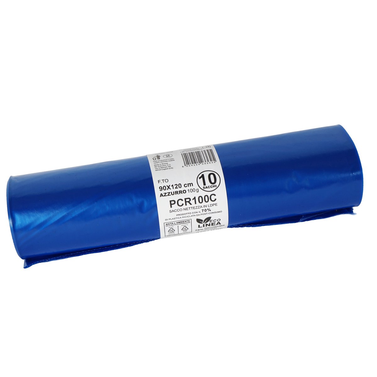 10 sacchi rifiuti PCR 120L 90x120cm 60gr azzurro …
