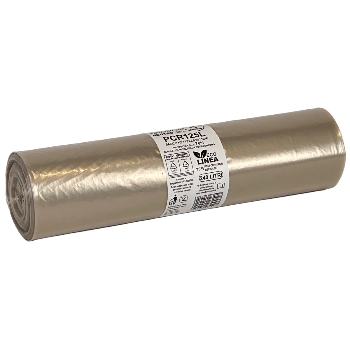 8 sacchi rifiuti PCR 240L 120x140cm 125gr neutro …