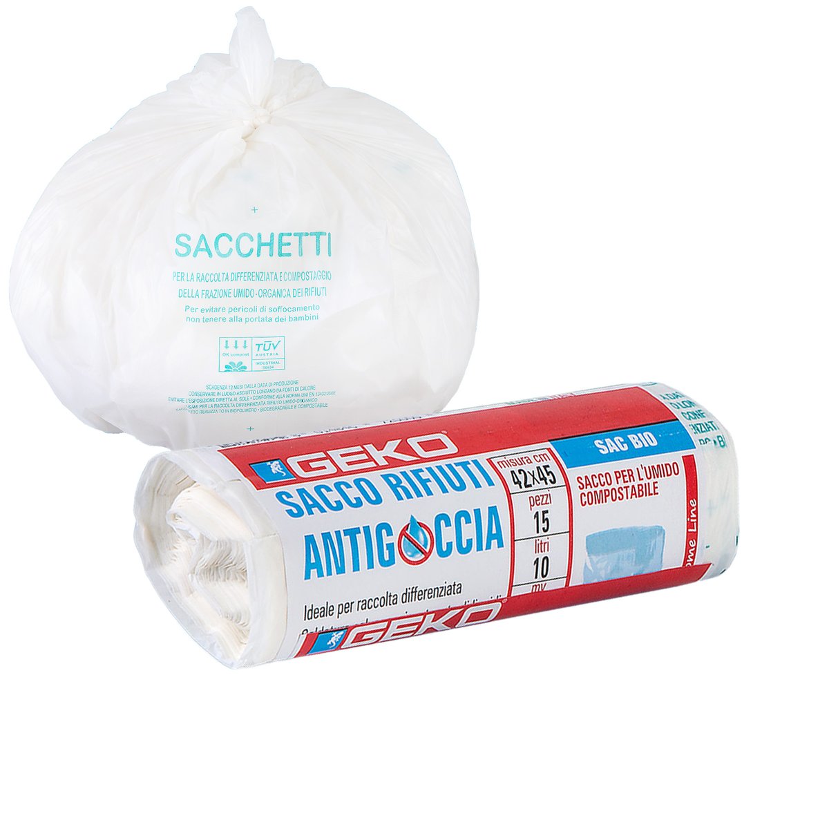 15 Sacchi rifiuti organici Sac Bio 42x45cm 10L 12my bianco Geko