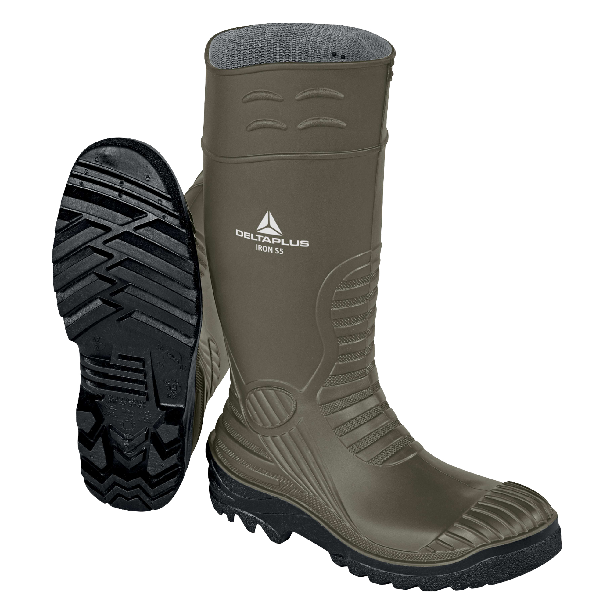 Stivali di sicurezza Iron S5 SRC - taglia 48 - PVC - kaki/nero - Deltaplus
