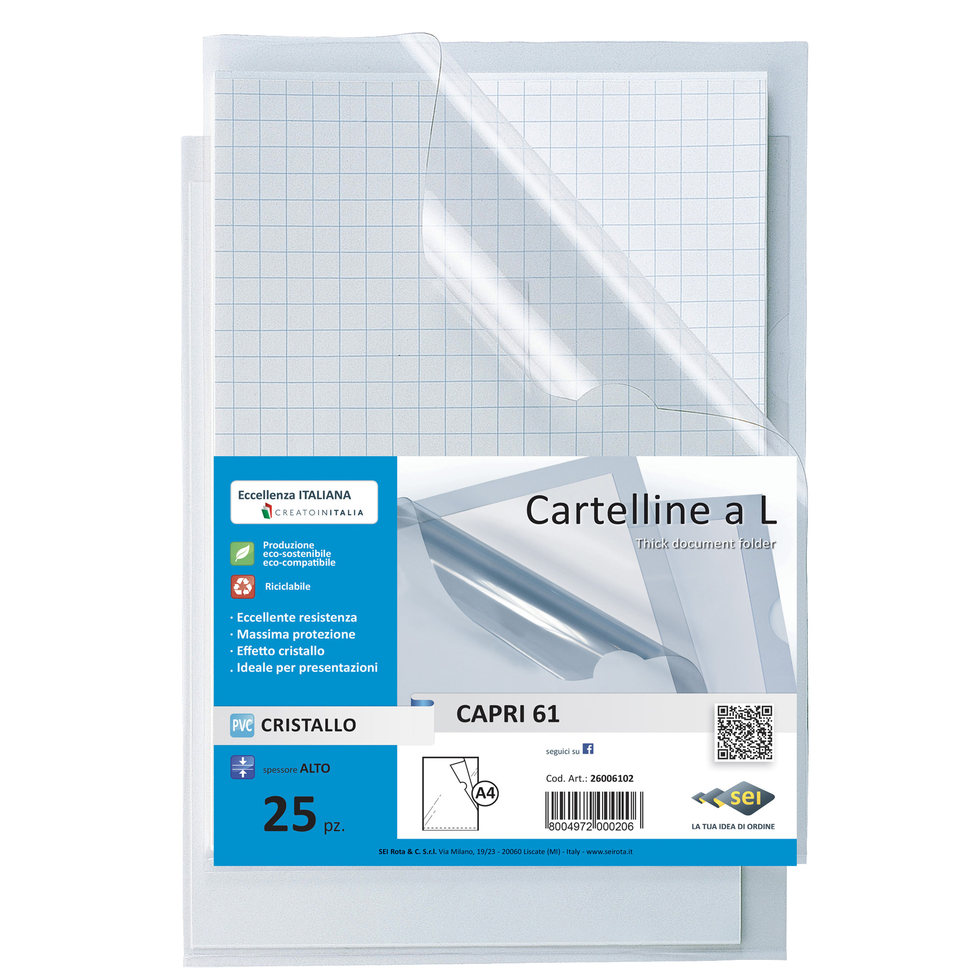 SEI CAPRI 61 - Cartella a L - per A4 - trasparente (pacchetto di 25)