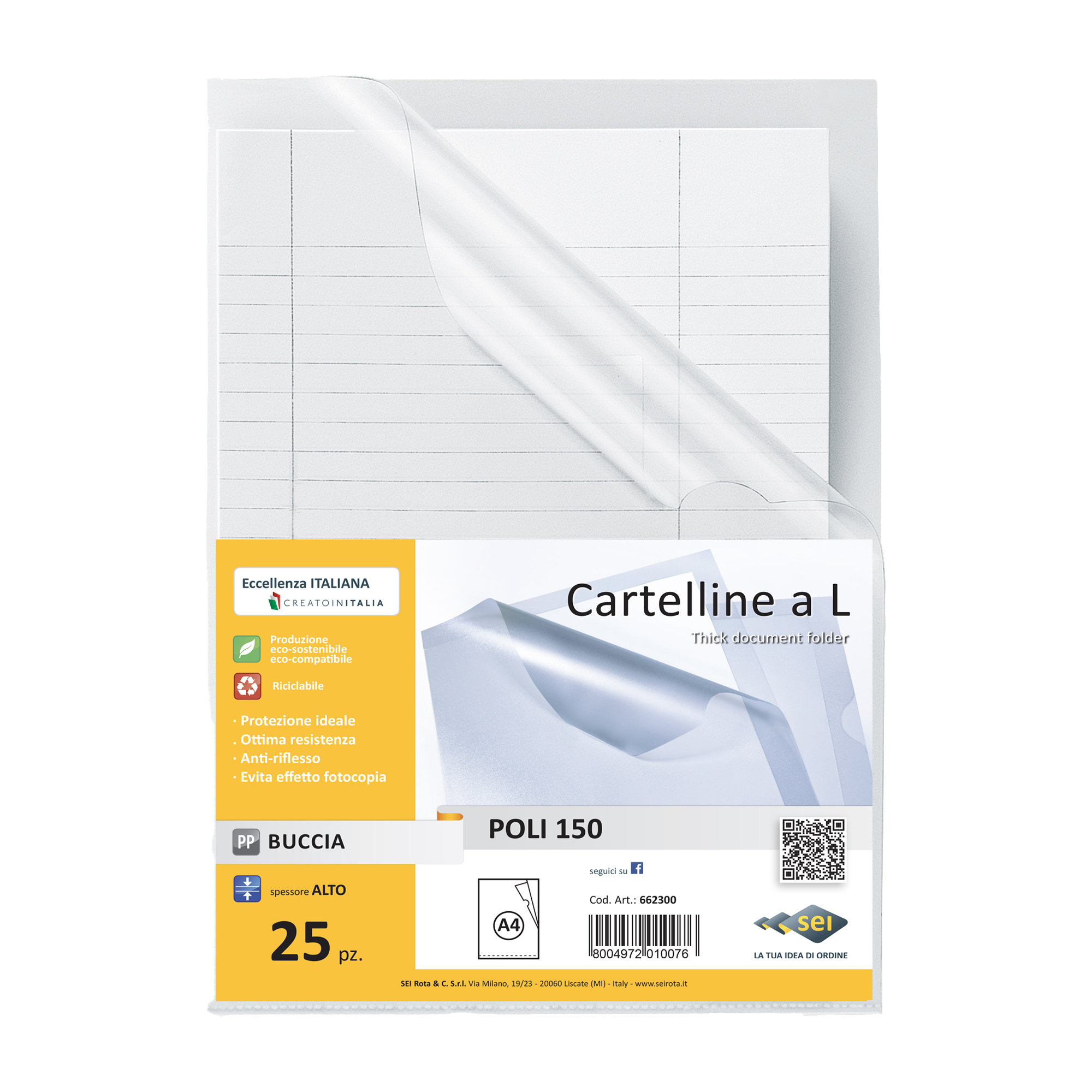 SEI POLI 150 - Cartella a L - per A4 (pacchetto di 25)