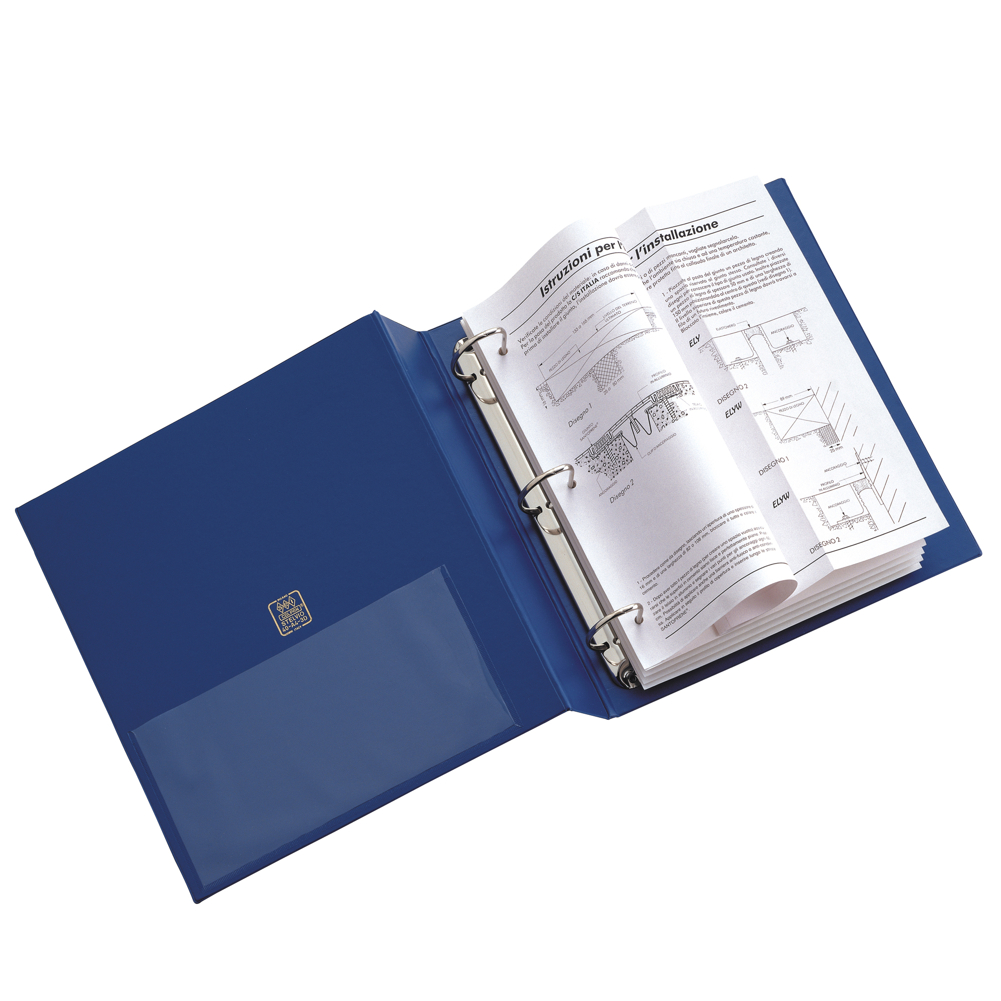 Raccoglitore Stelvio - 22 x 30 cm - 3 anelli a D 40 mm - dorso 5,5 cm - blu - Sei Rota