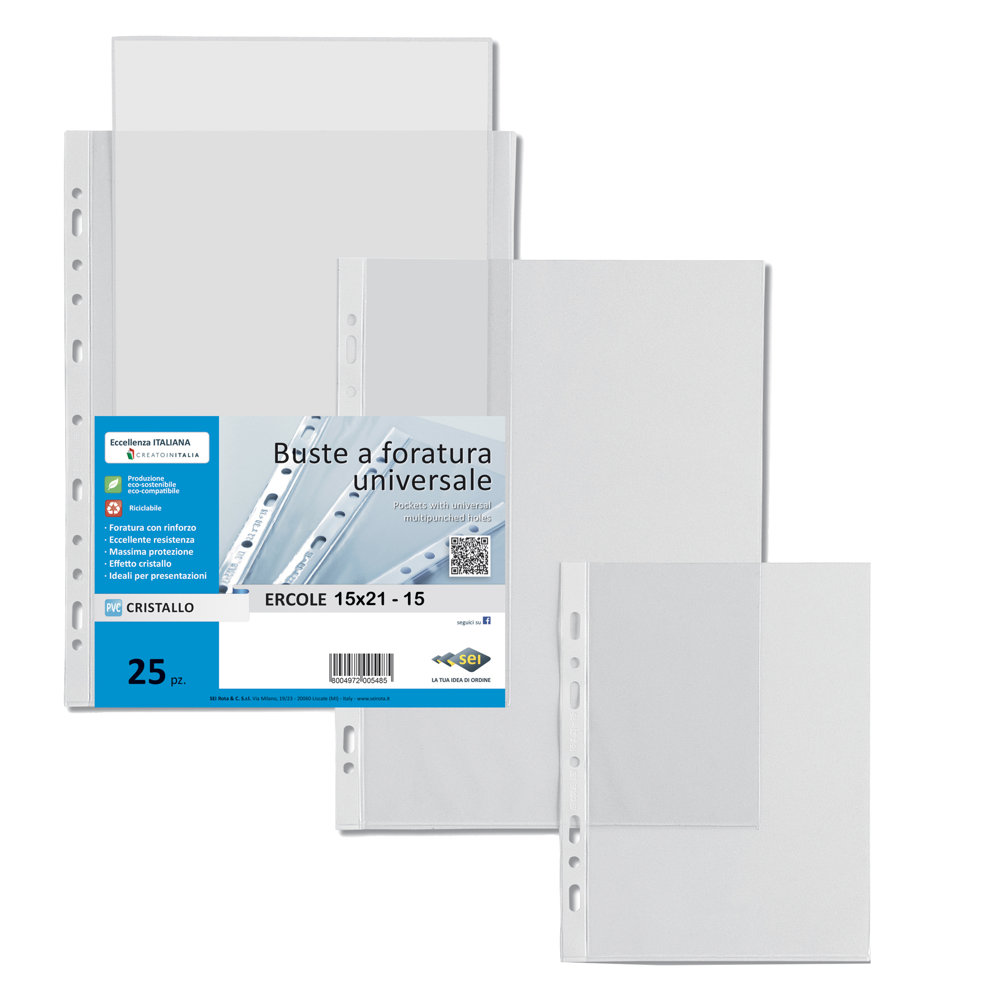 SEI ERCOLE - Busta trasparente - per A5, 150 x 210 mm - trasparente (pacchetto di 25)