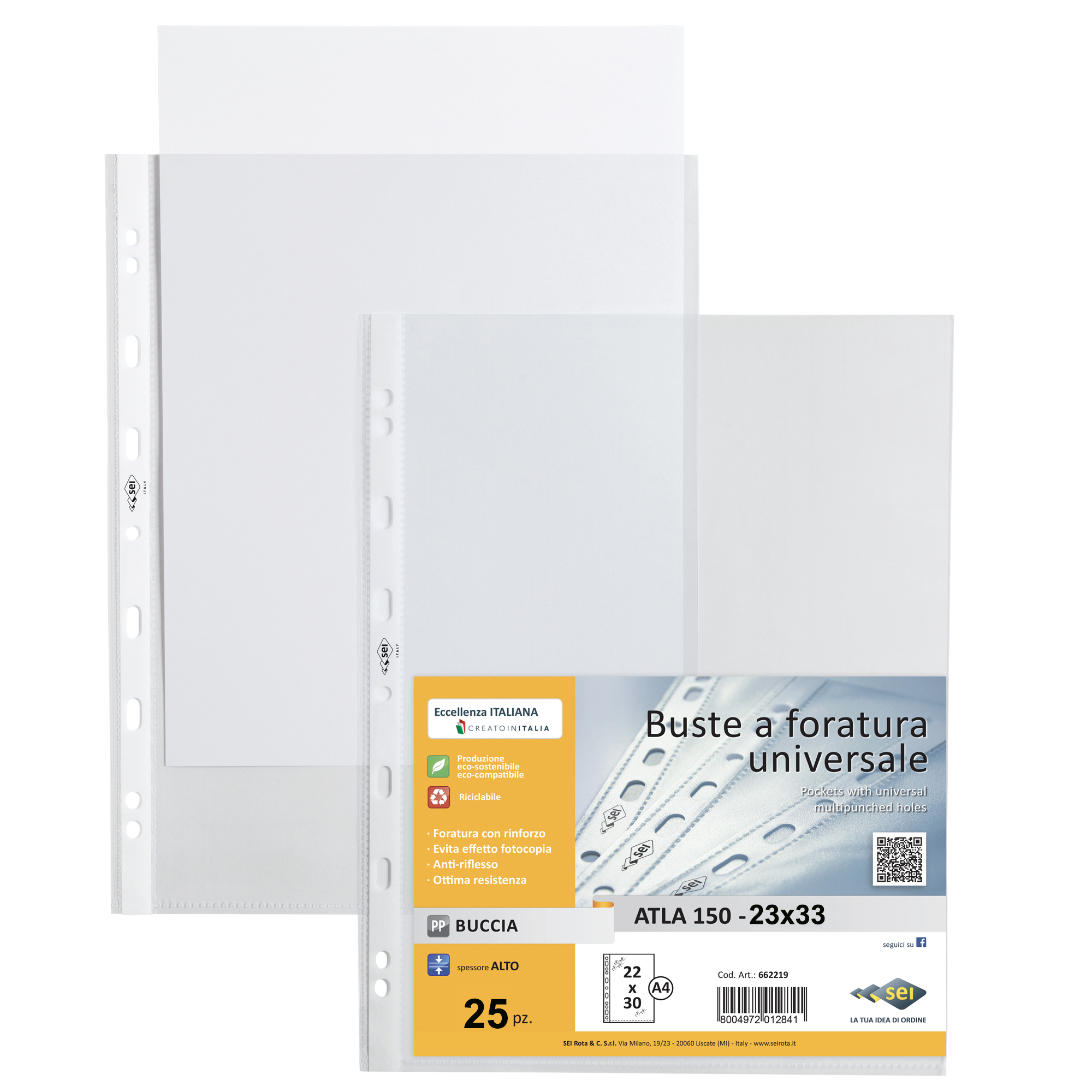 SEI ATLA - Busta trasparente - per 230 x 330 mm - trasparente (pacchetto di 25)