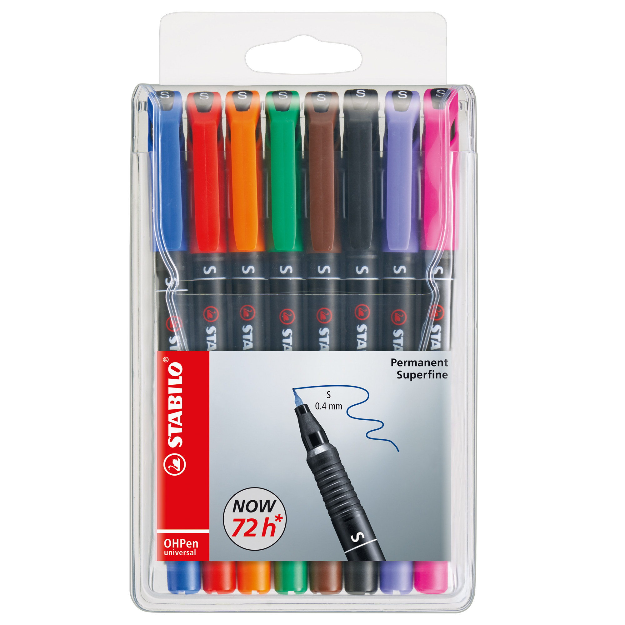 STABILO OHPen universal - Penna a punta sottile - permanente - per lucidi - colori assortiti - 0.4 mm - superfine (pacchetto di 8)