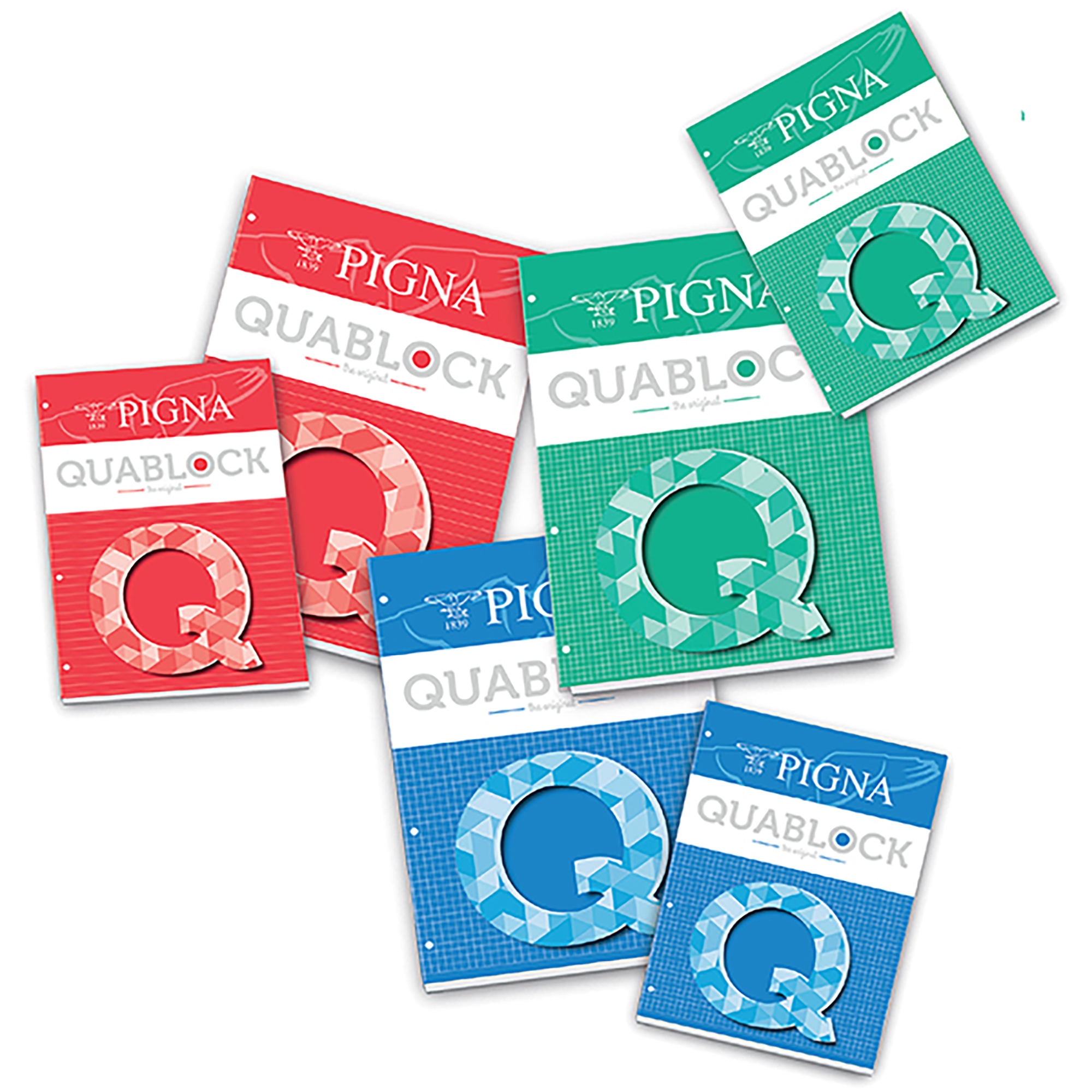 Pigna Quablock - Blocchetto - A5 - 50 fogli - bianco - quadretti - disponibile in colori assortiti