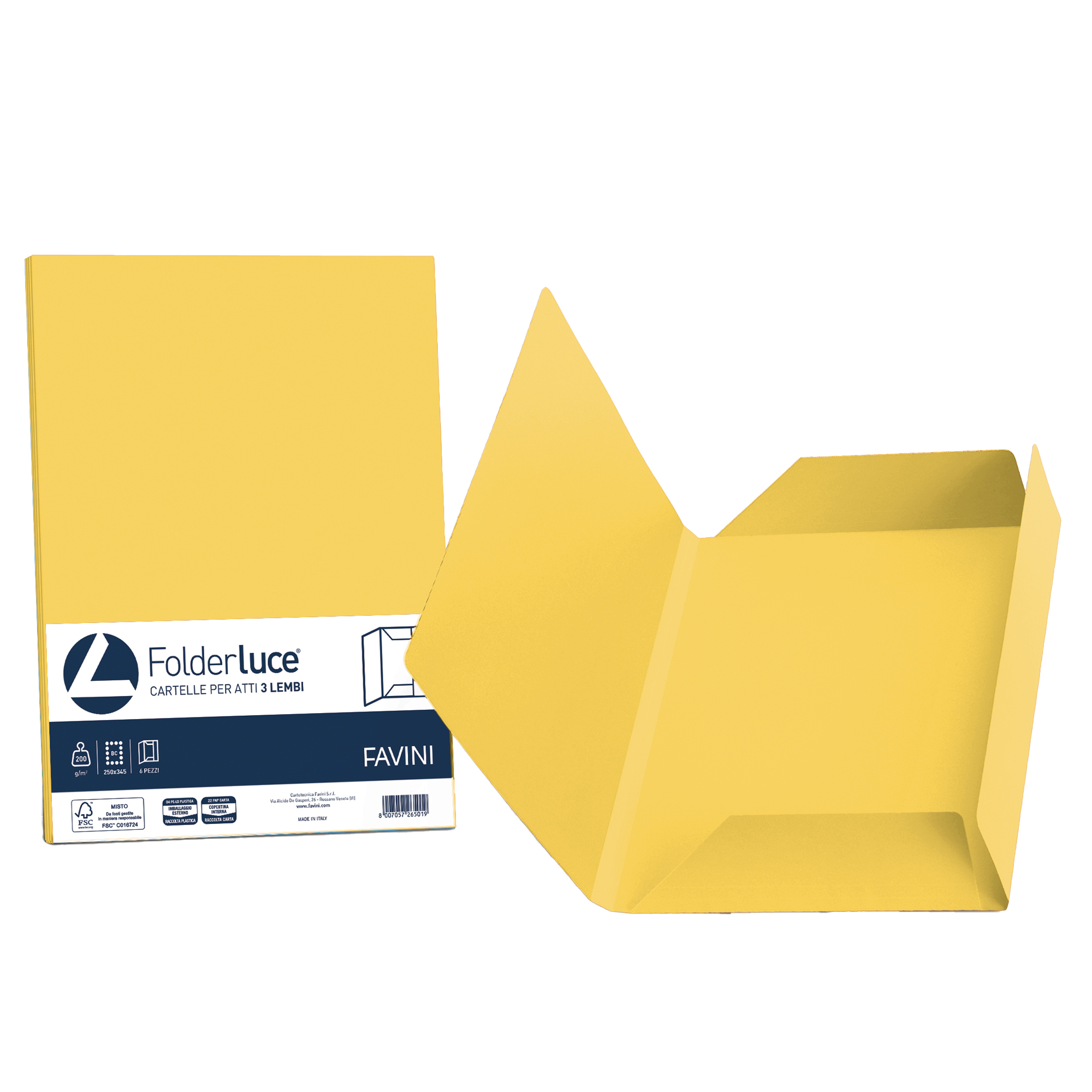 FAVINI HOME-OFFICE PROFESSIONAL luce - Cartelletta a 3 lembi - per 245 x 345 mm - giallo sole (pacchetto di 25)