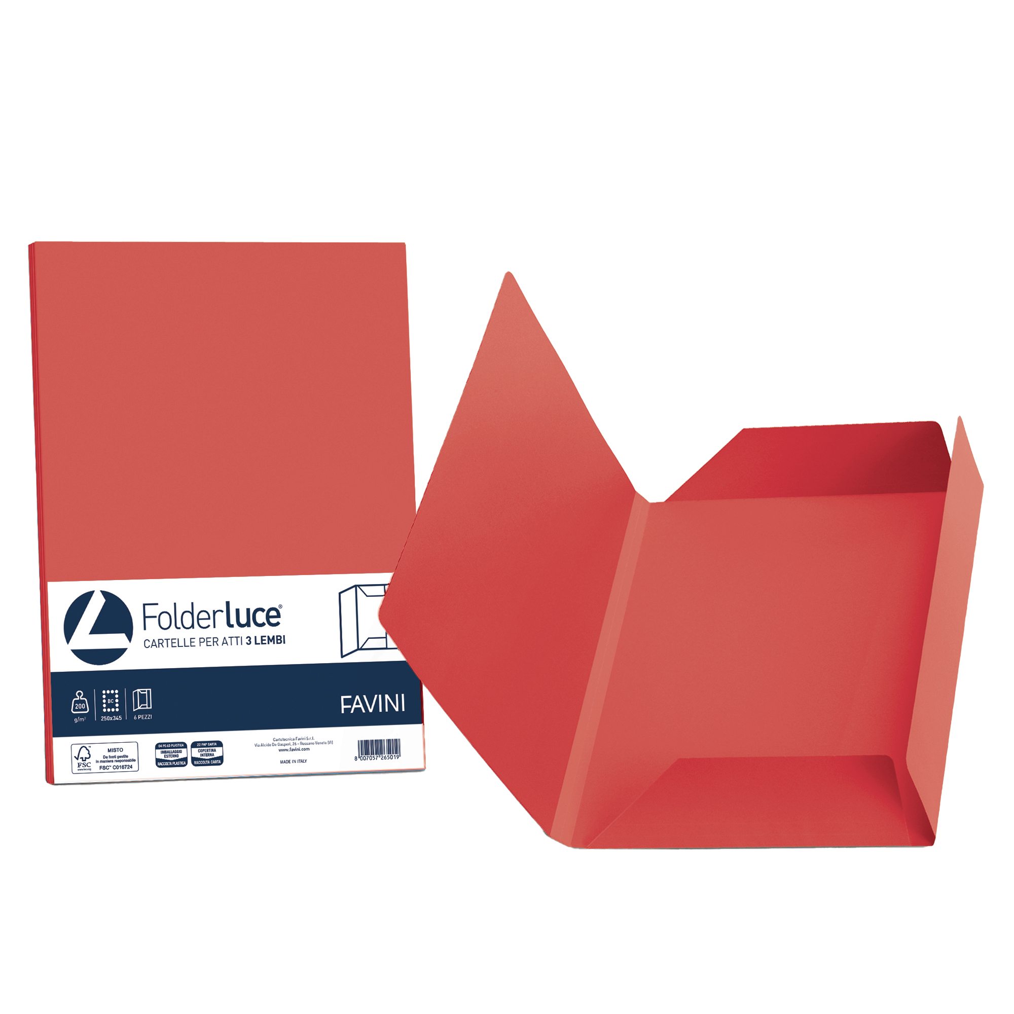 FAVINI HOME-OFFICE PROFESSIONAL luce - Cartelletta a 3 lembi - per 245 x 345 mm - scarlatto (pacchetto di 25)