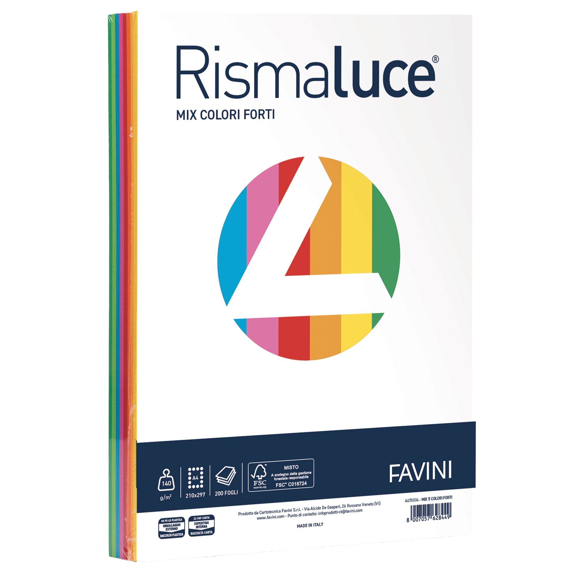 FAVINI Rismaluce Mix - 6 colori - A3 (297 x 420 mm) - 140 g/m² - 200 fogli carta comune