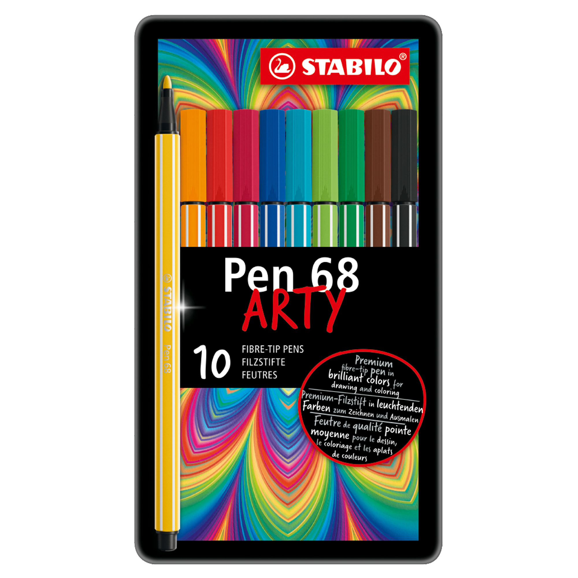 STABILO Pen 68 - Penna punta in fibra - colori assortiti - inchiostro base acqua - 1 mm - medio (pacchetto di 10)