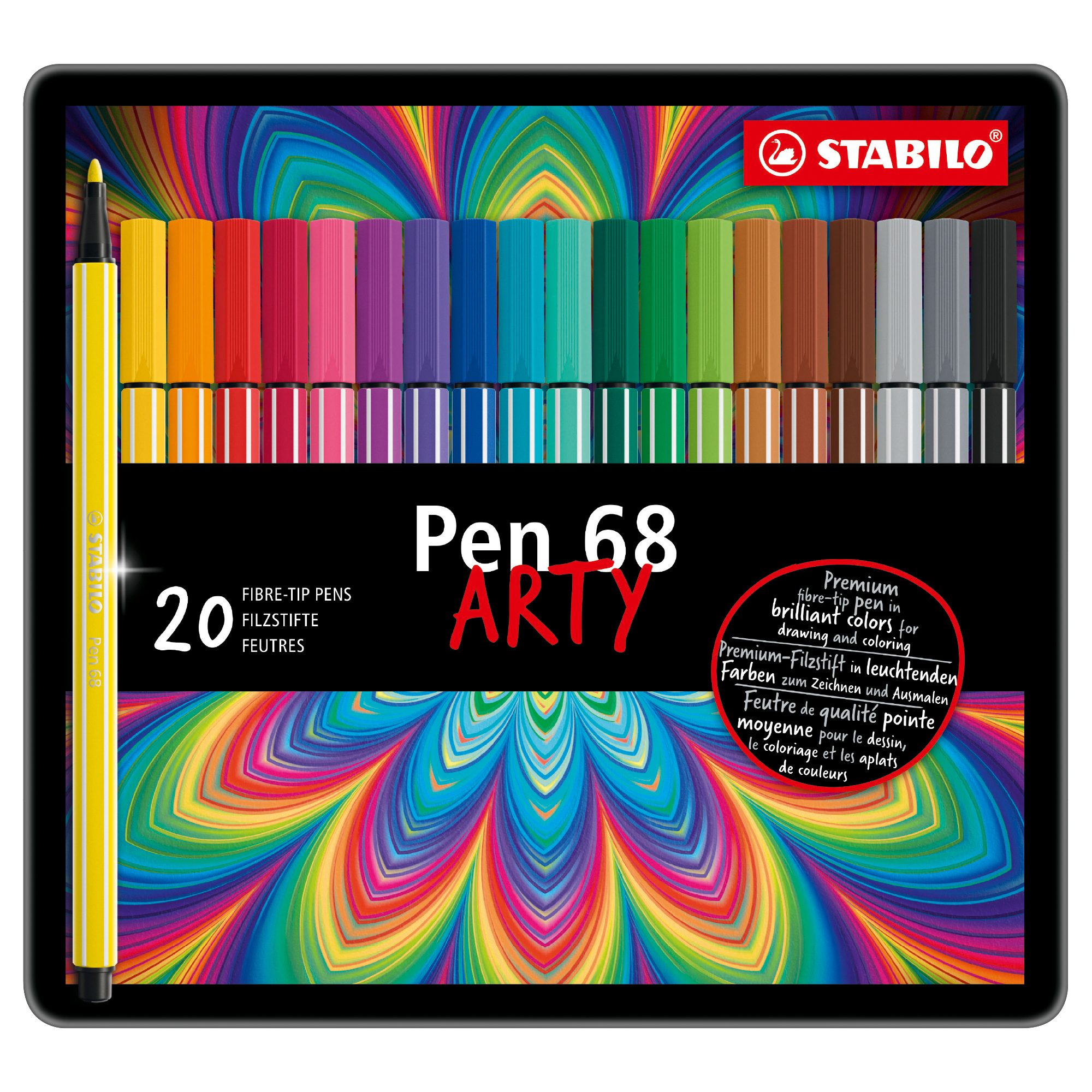 STABILO Pen 68 - Penna punta in fibra - colori assortiti - inchiostro base acqua - 1 mm - medio (pacchetto di 20)