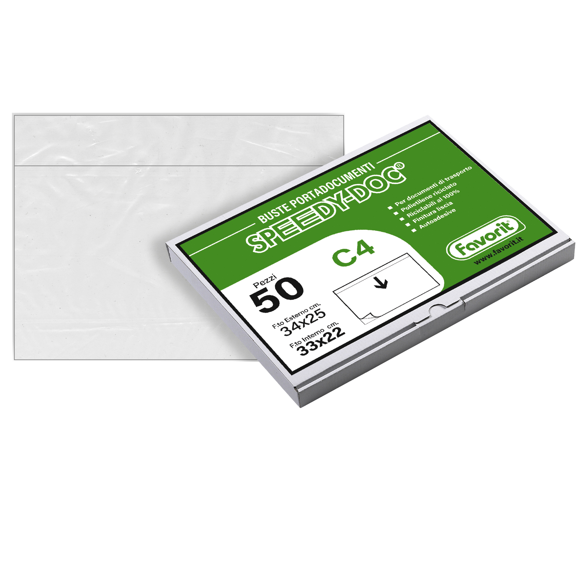 Favorit SPEEDY-DOC - Busta - formato C4 - 248 x 340 mm - autoadesiva - semitrasparente - pacco da 50