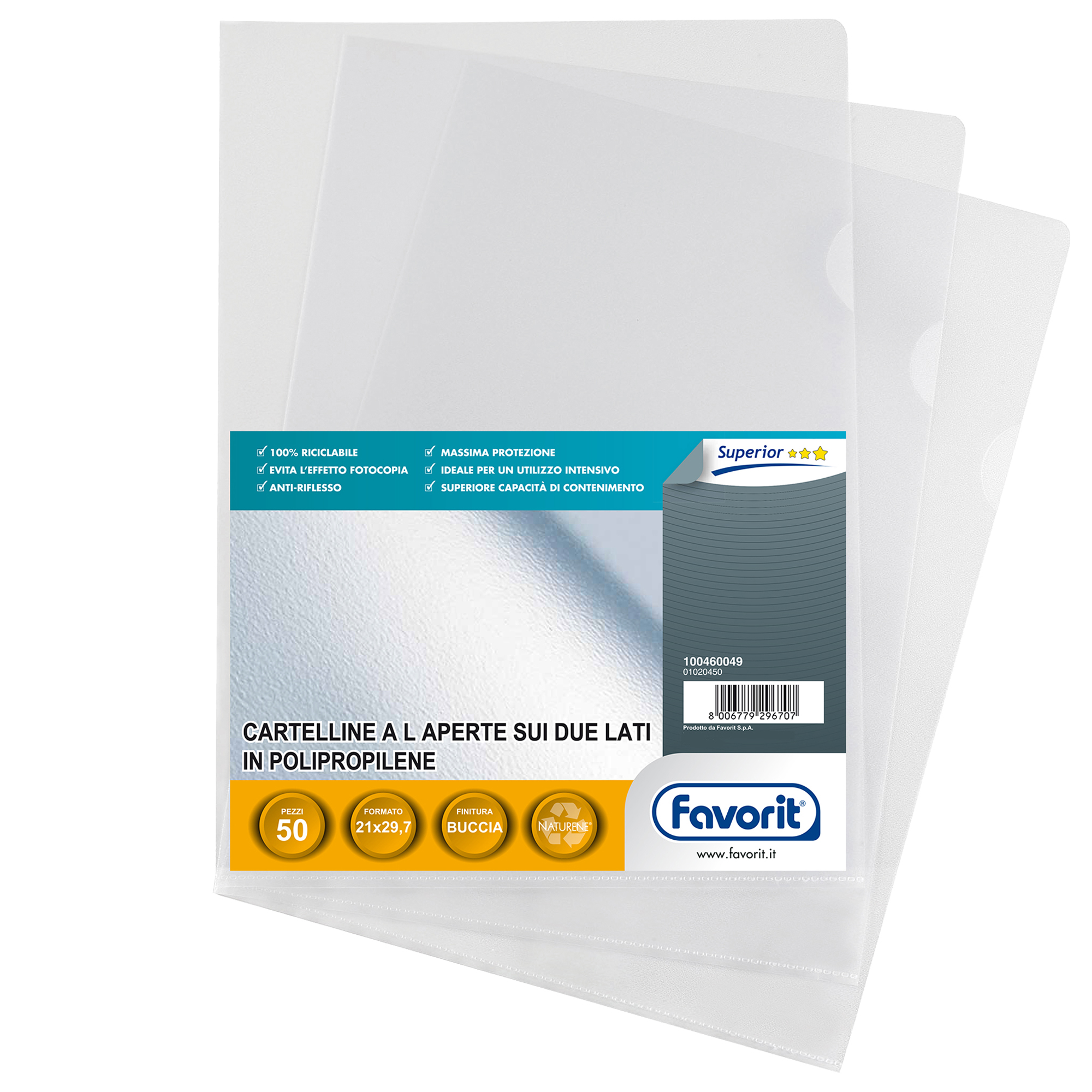 Favorit PRATIC SUPERIOR - Cartella a L - per A4 - trasparente (pacchetto di 50)