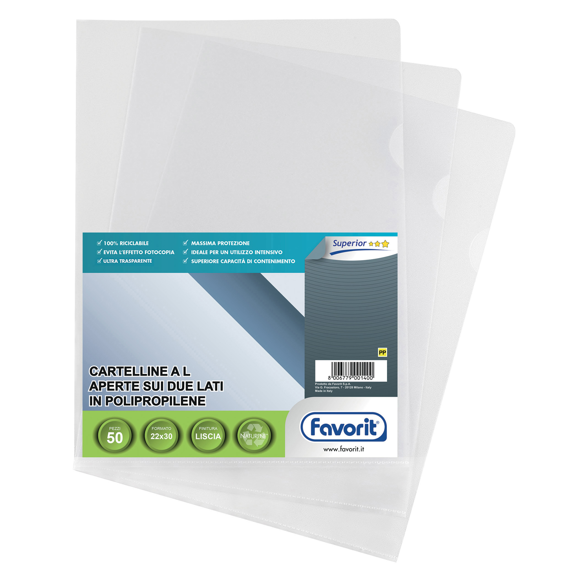 Favorit PRATIC SUPERIOR - Cartella a L - per 220 x 300 mm - trasparente (pacchetto di 50)