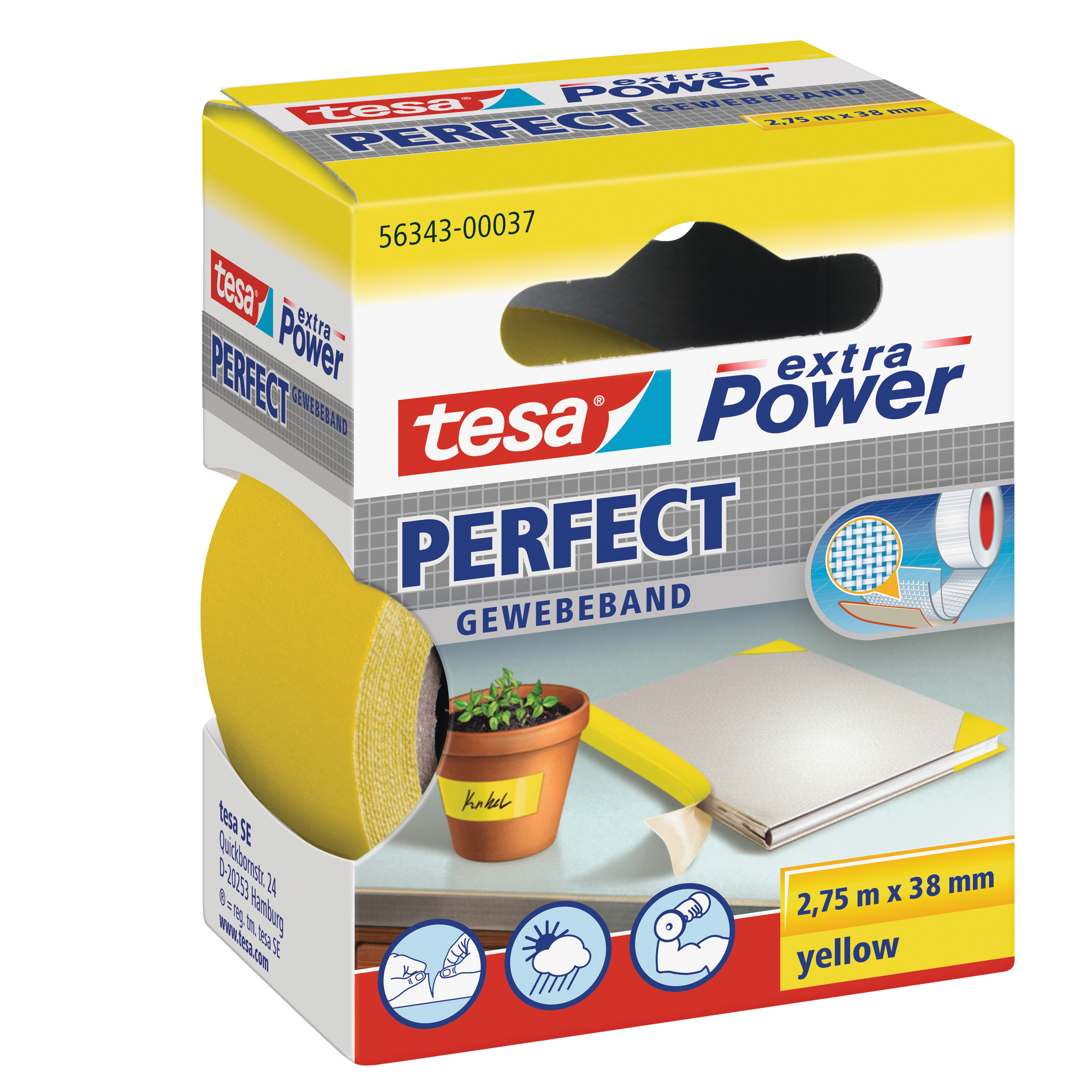 Nastro adesivo telato XP Perfect - 38 mm x 2,7 m - tela plastificata - giallo - Tesa
