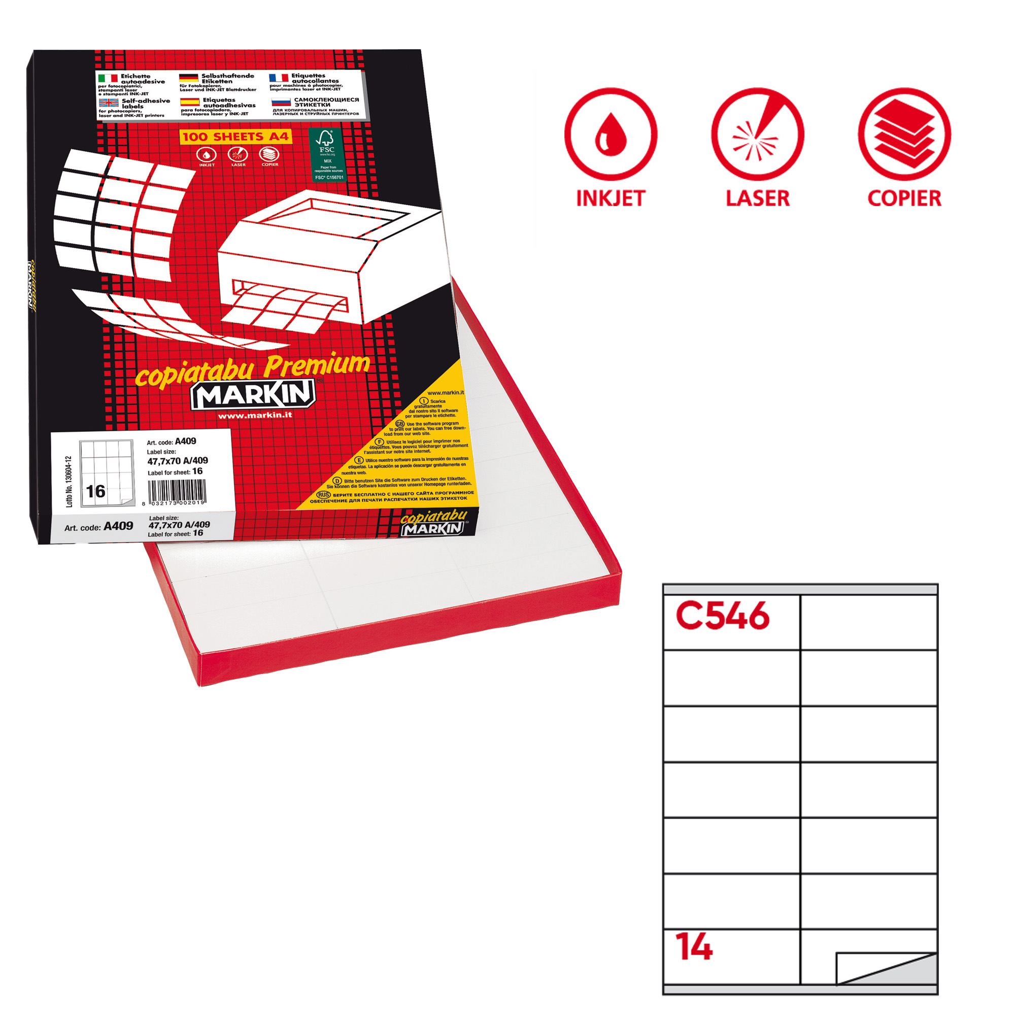Etichette adesive C/546 - in carta - permanenti - 105 x 40 mm - 14 et/fg - 100 fogli - bianco - Markin