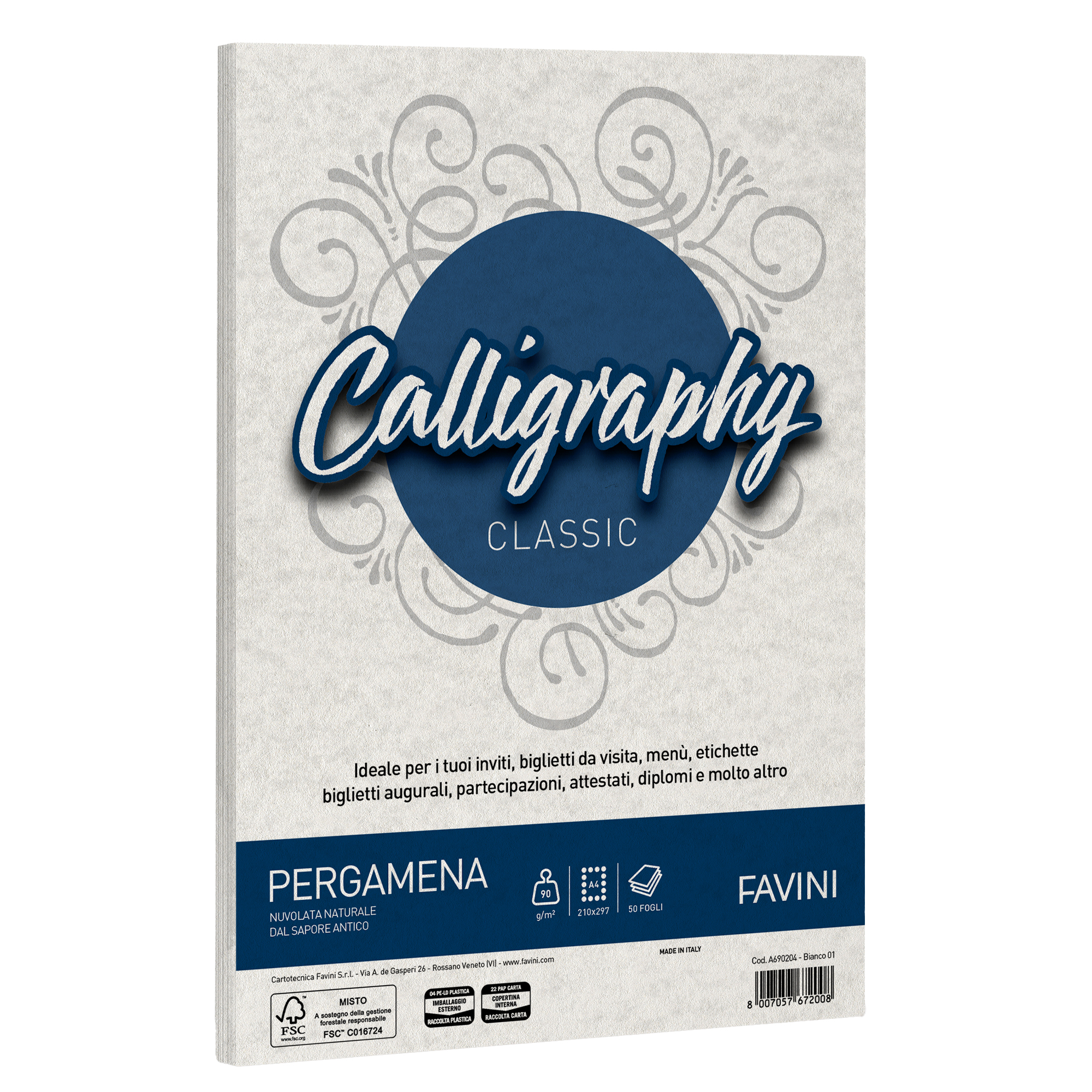 FAVINI HOME-OFFICE PRESTIGE Calligraphy - Pergamena - bianco - A4 (210 x 297 mm) - 90 g/m² - 50 fogli Carta