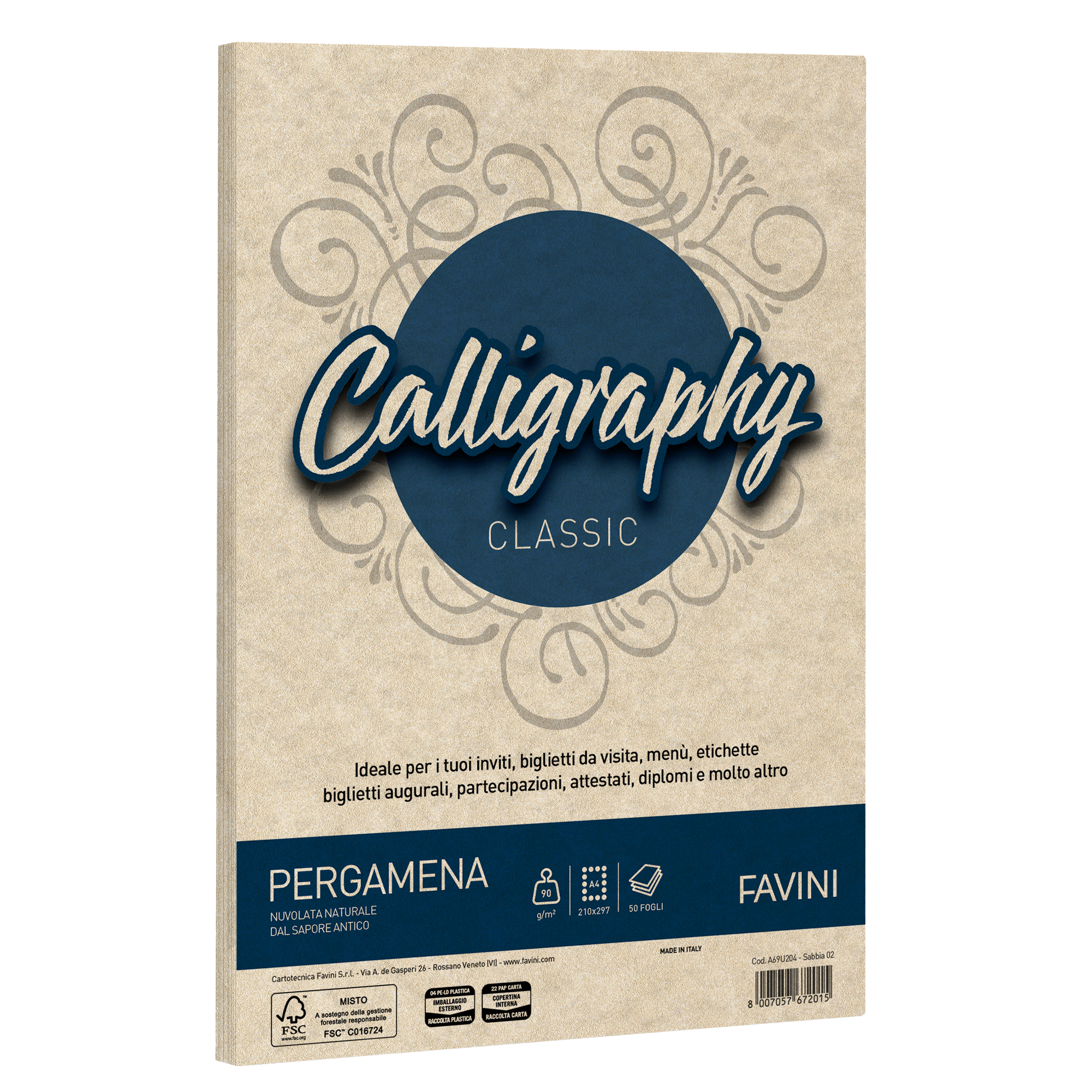 FAVINI HOME-OFFICE PRESTIGE Calligraphy - Pergamena - sabbia - A4 (210 x 297 mm) - 90 g/m² - 50 fogli Carta