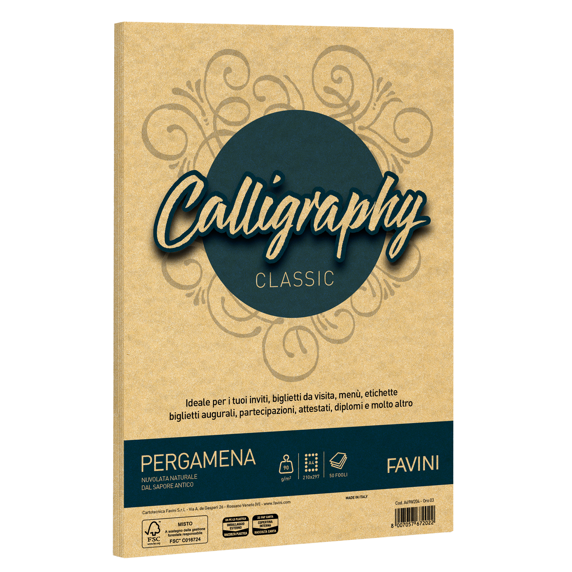 FAVINI HOME-OFFICE PRESTIGE Calligraphy - Pergamena - oro - A4 (210 x 297 mm) - 90 g/m² - 50 fogli Carta