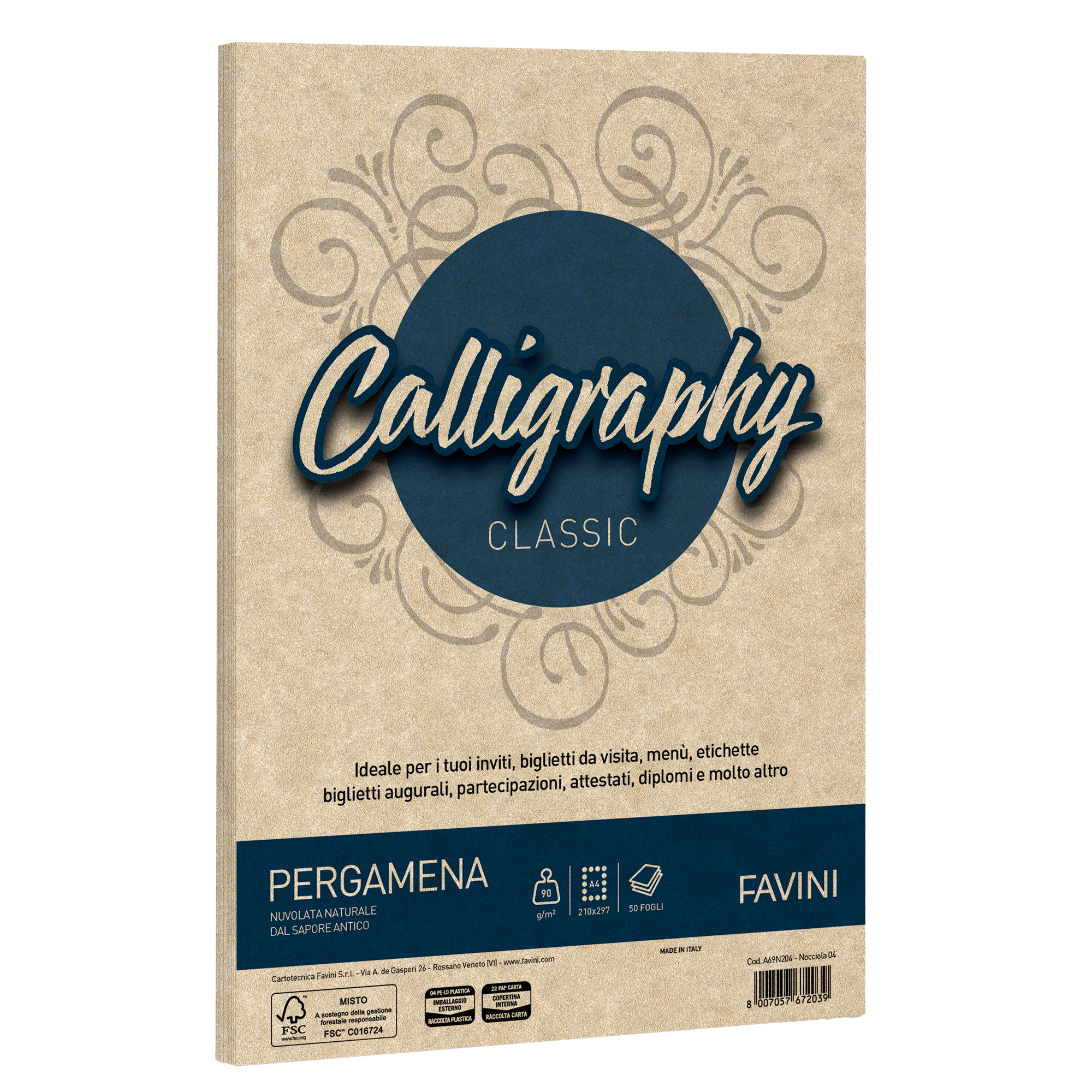 FAVINI HOME-OFFICE PRESTIGE Calligraphy - Pergamena - nocciola - A4 (210 x 297 mm) - 90 g/m² - 50 fogli Carta