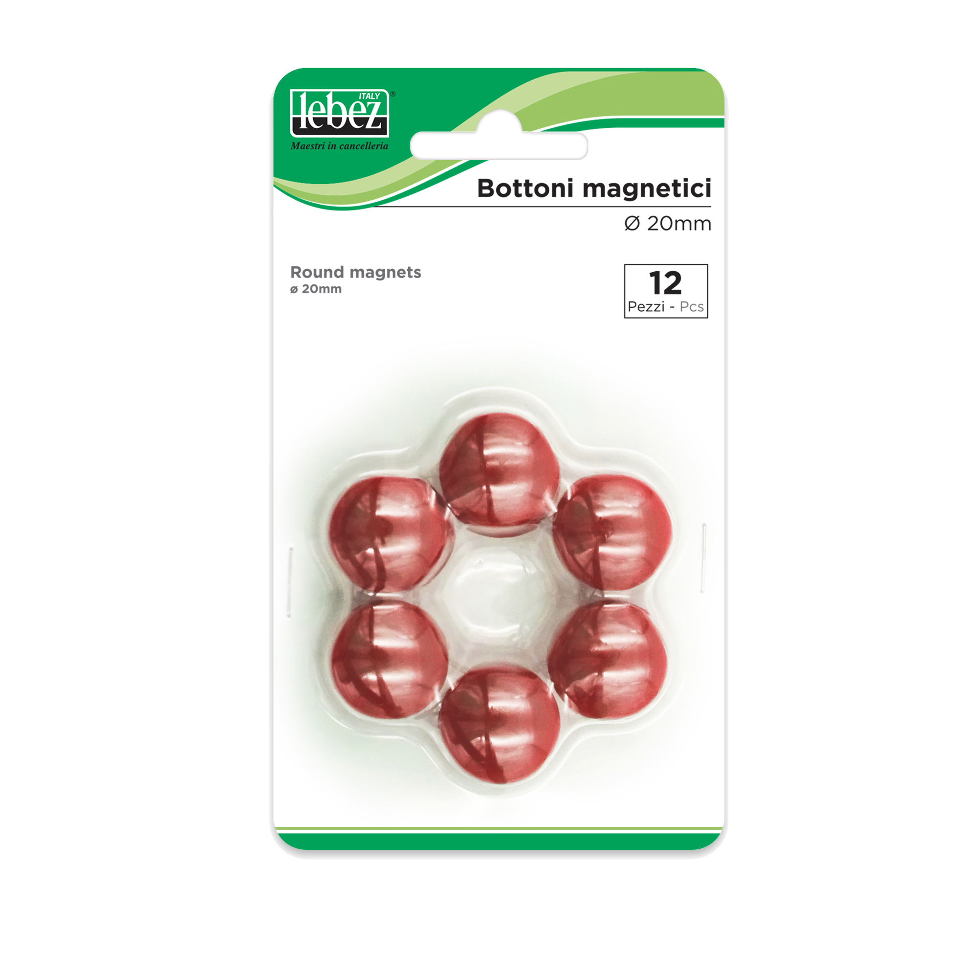Lebez - Calamita - 2 cm di diametro - magnetica - rosso (pacchetto di 12)