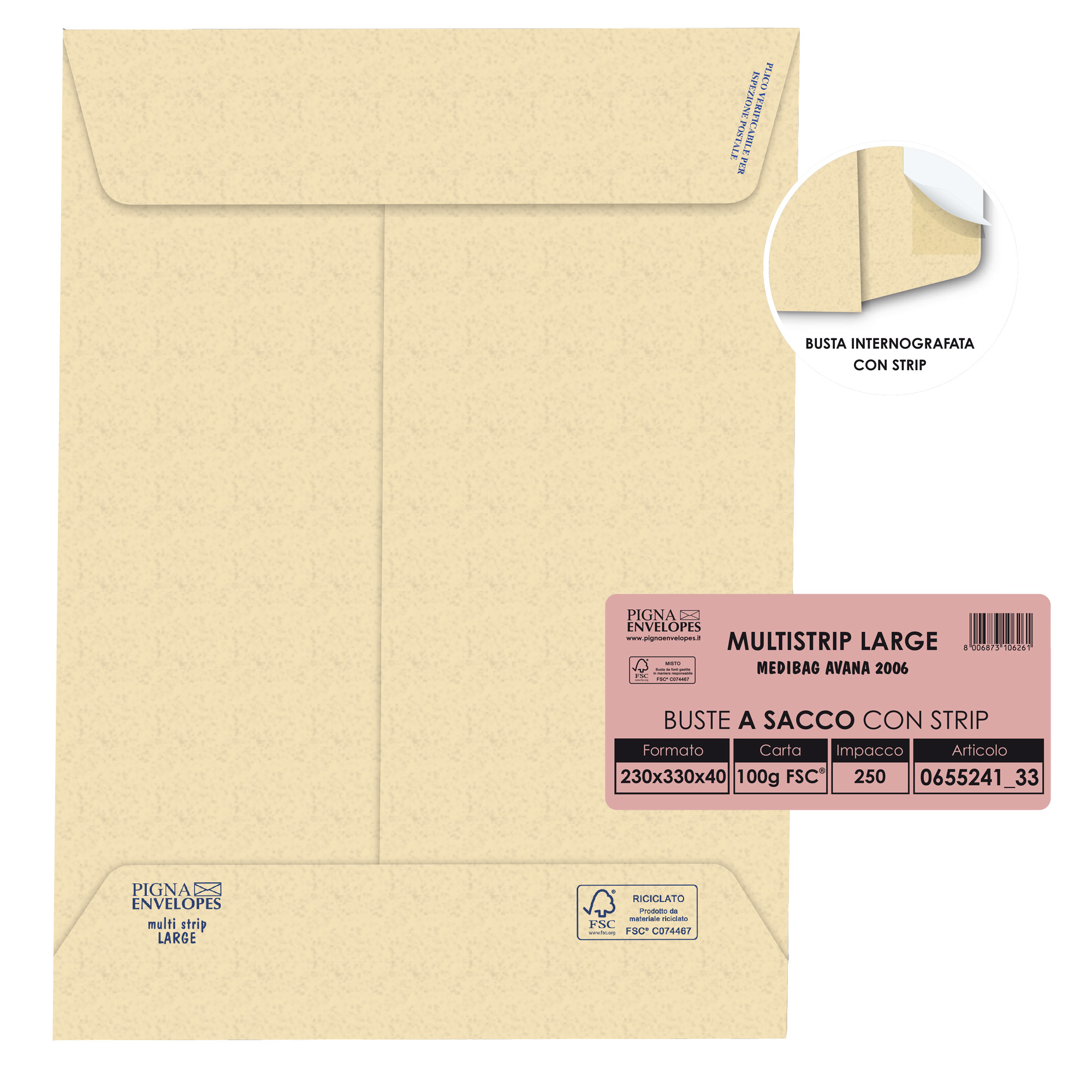 Pigna LAGERMAIL - Busta - espandibile - 230 x 330 mm - a portafoglio - estremità aperta - autoadesiva - pacco da 250