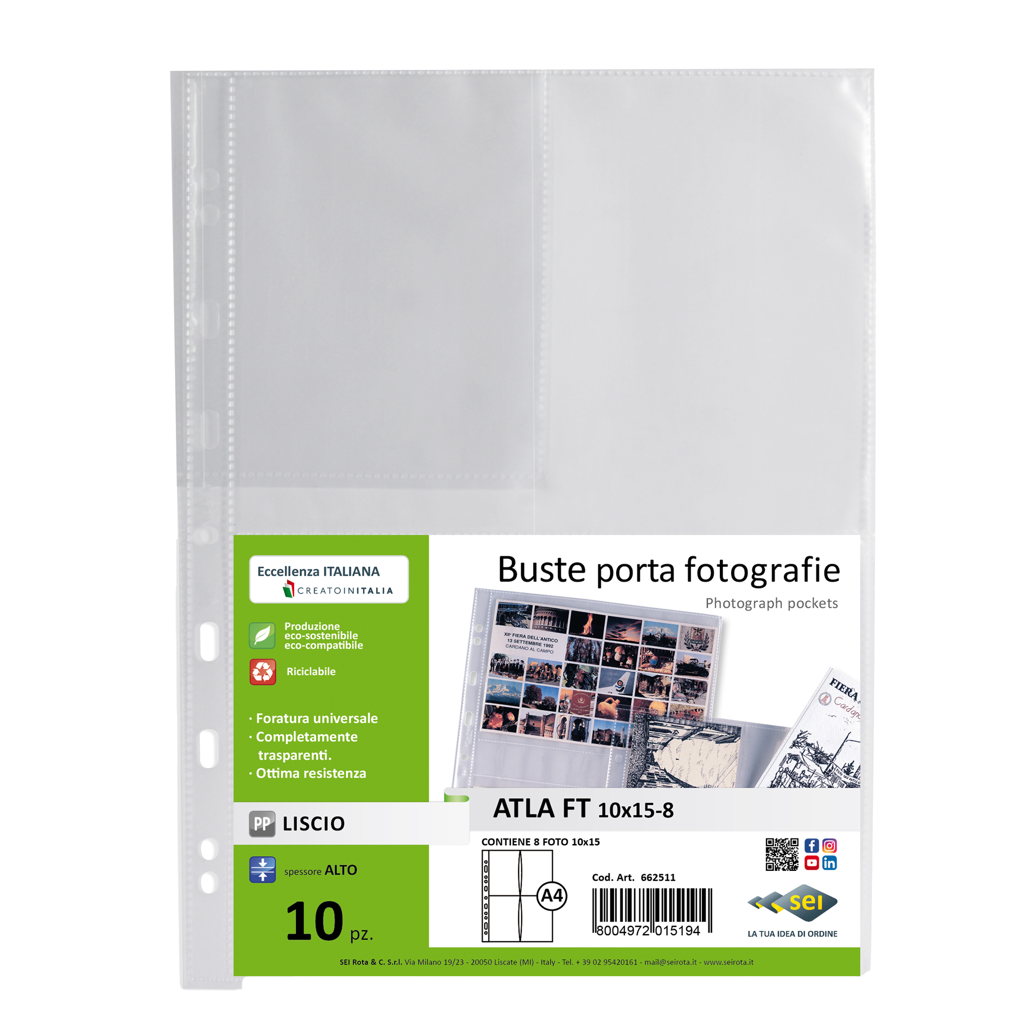 SEI ATLA FT - Busta trasparente - 8 compartimenti - per 100 x 150 mm - trasparente