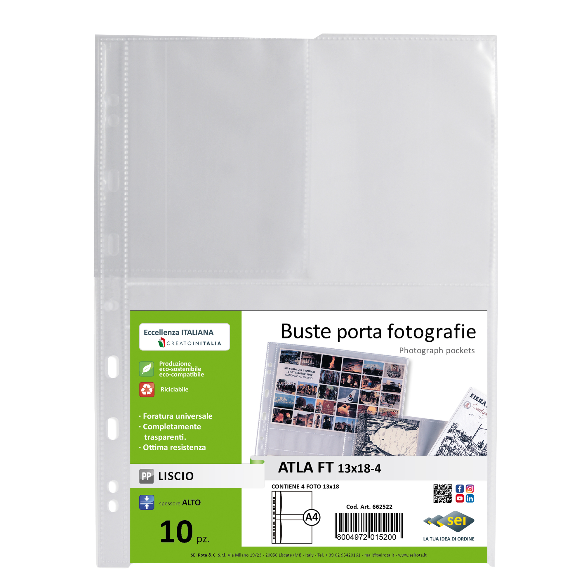 SEI ATLA FT - Busta trasparente - 4 compartimenti - per 130 x 180 mm - trasparente