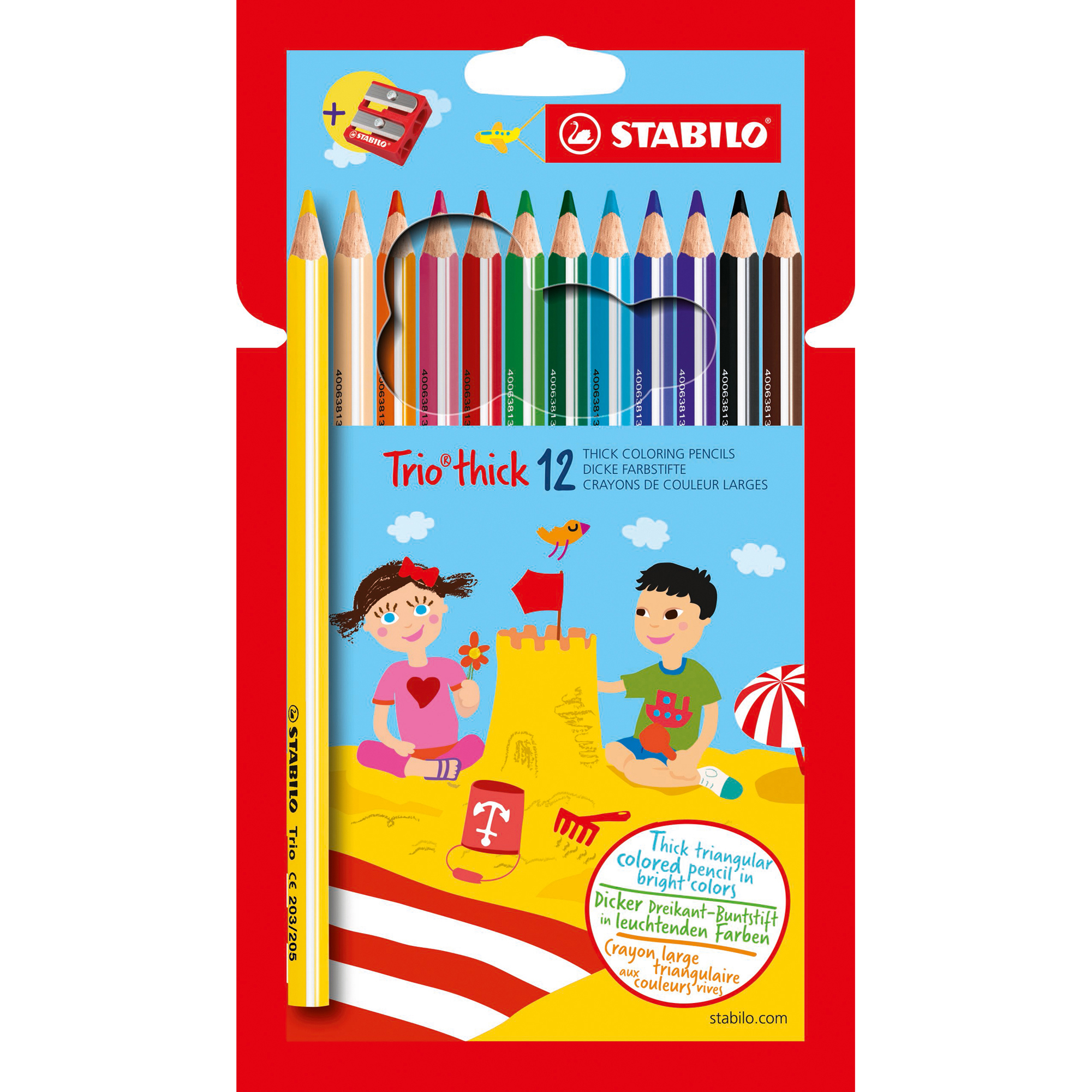 STABILO Trio thick - Pastello colorato - colori assortiti - 4.2 mm (pacchetto di 12)