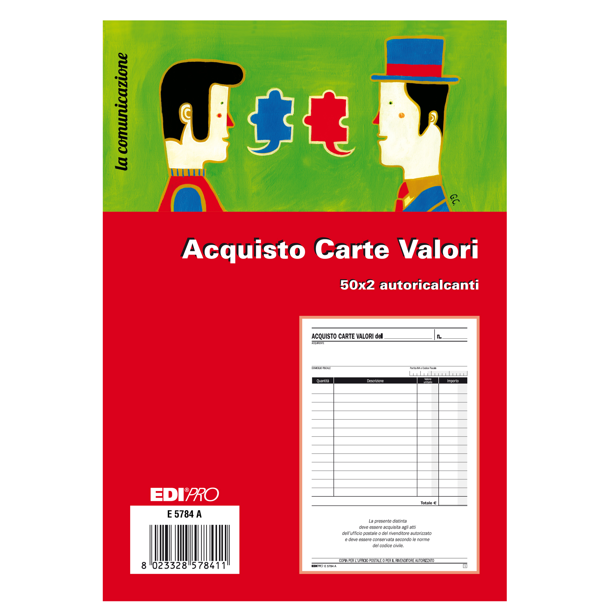 Edipro - Blocco acquisto ricevuta dei valori di marche - 50 fogli - 148 x 220 mm - duplicato - senza carbonio