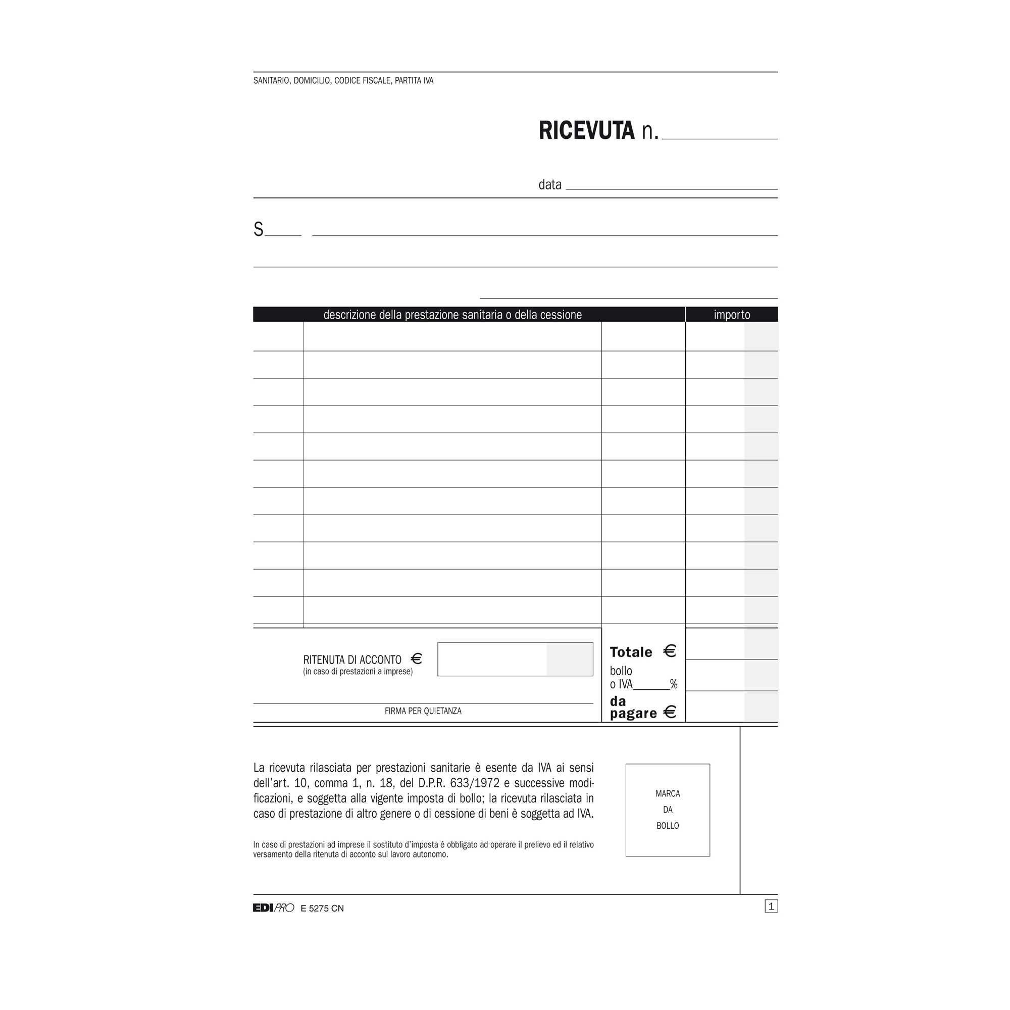 Edipro - Ricetta medica - 50 fogli - 230 x 150 mm - duplicato - senza carbonio