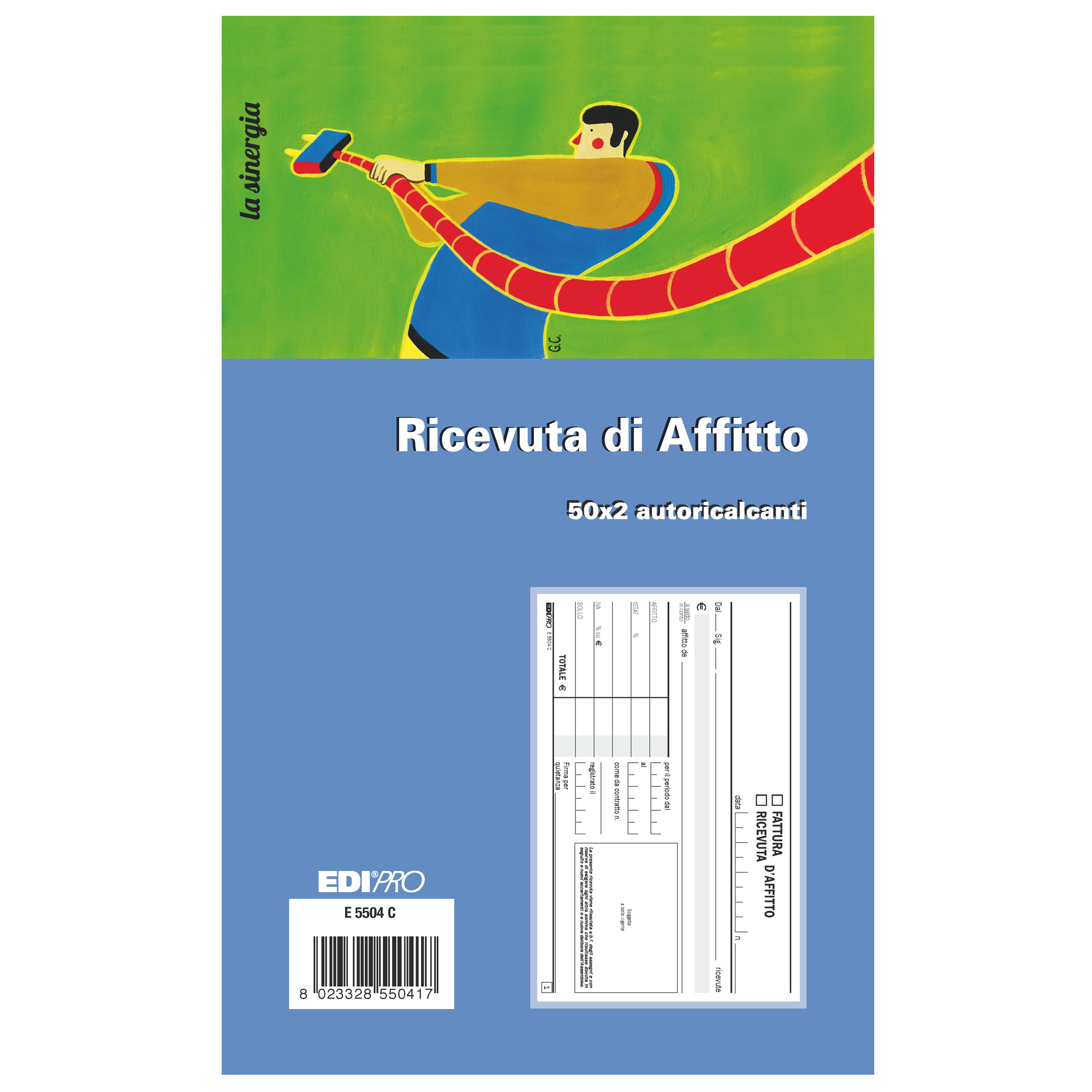 Edipro - Blocco ricevuta d'affitto - 50 fogli - 170 x 99 mm - orizzontale - duplicato - senza carbonio