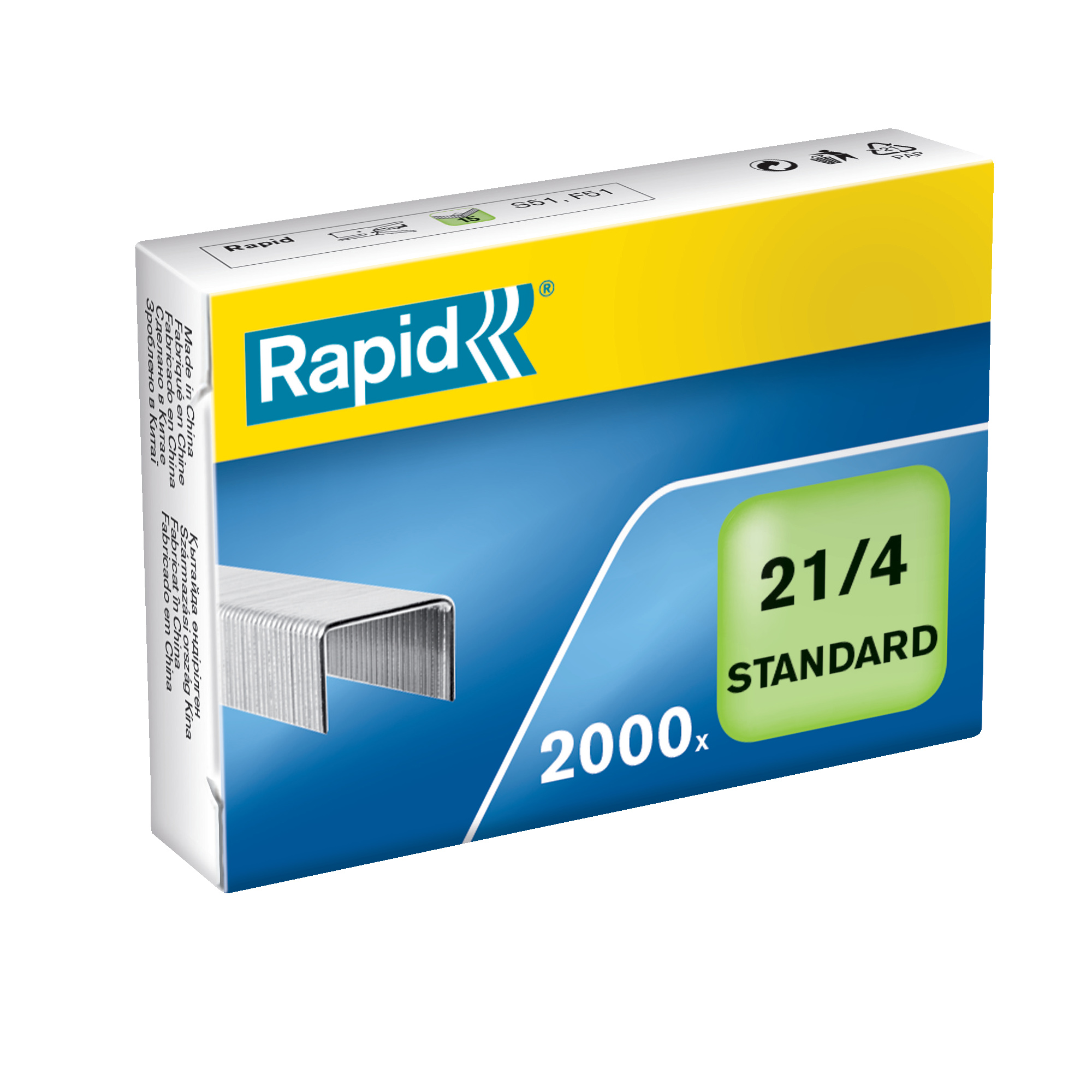 Rapid Standard - Punti metallici - 21/4 - 4 mm - acciaio galvanizzato - pacco da 2000 - per Fashion F51; Supreme S21, S51