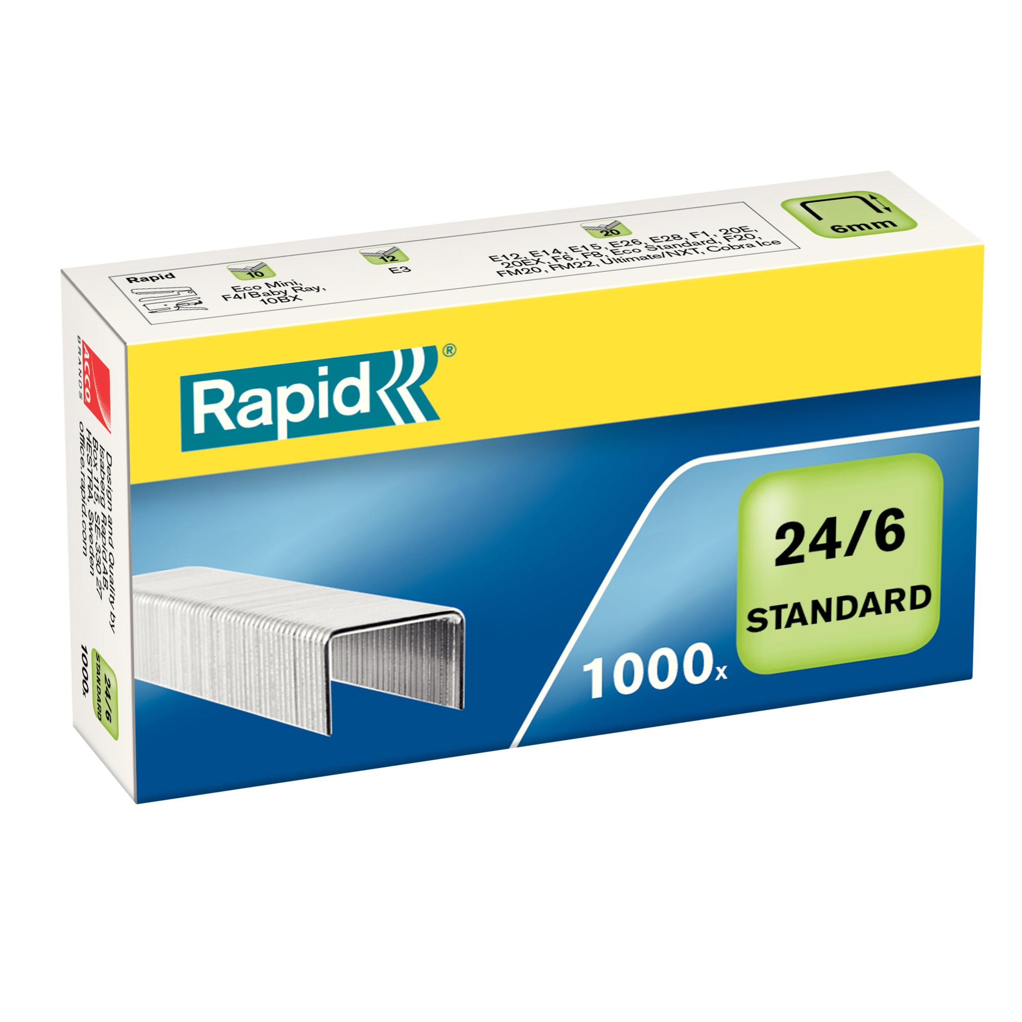 Rapid Standart - Punti metallici - 24/6 - 6 mm - zincato - pacco da 1000 - per Rapid F16; Economy 20EX; Fashion F10, F15, FM32; Supreme S17, S27, S30