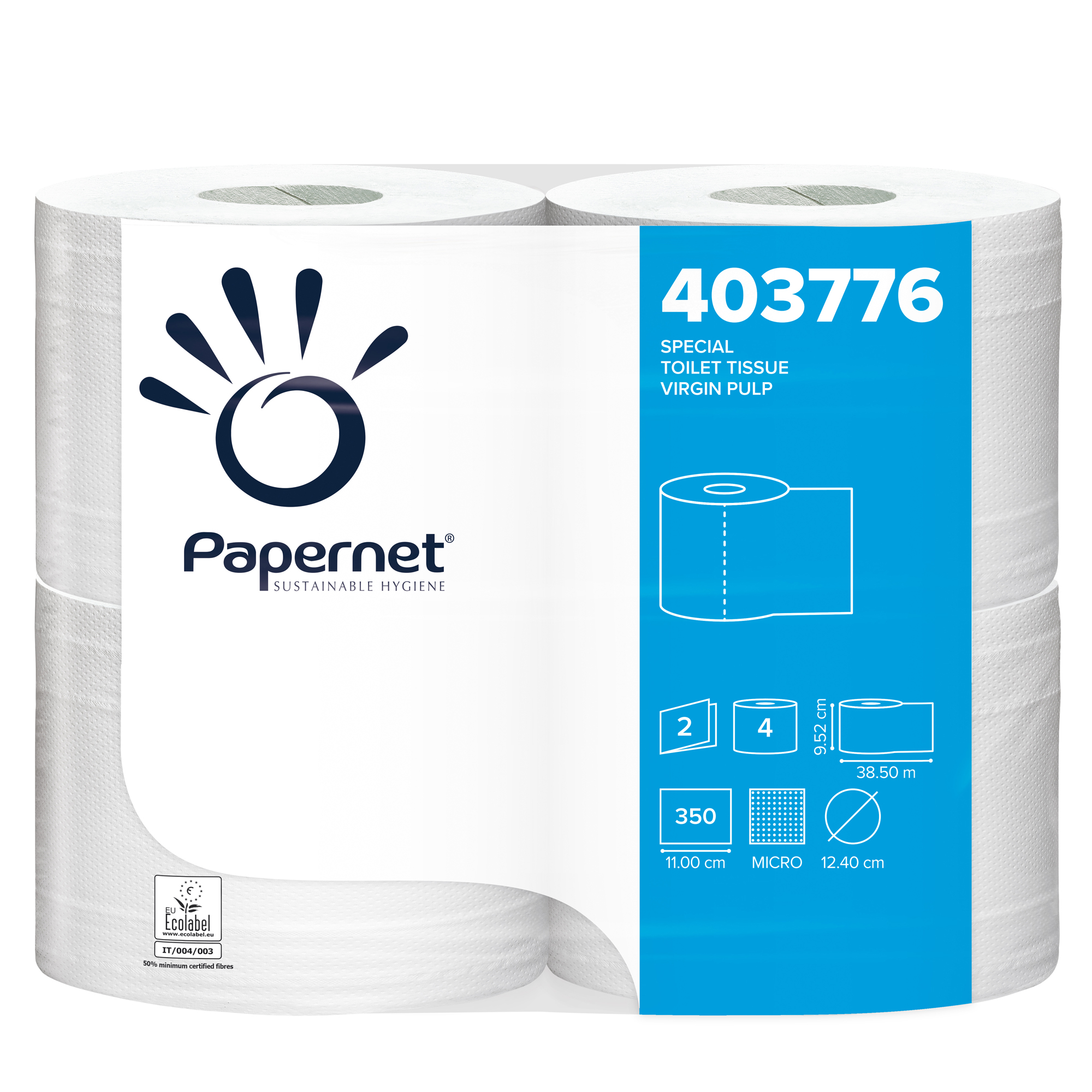 Papernet Special - Carta igienica - pura cellulosa - 350 fogli - rotolo - 38.5 cm - bianco (pacchetto di 4)