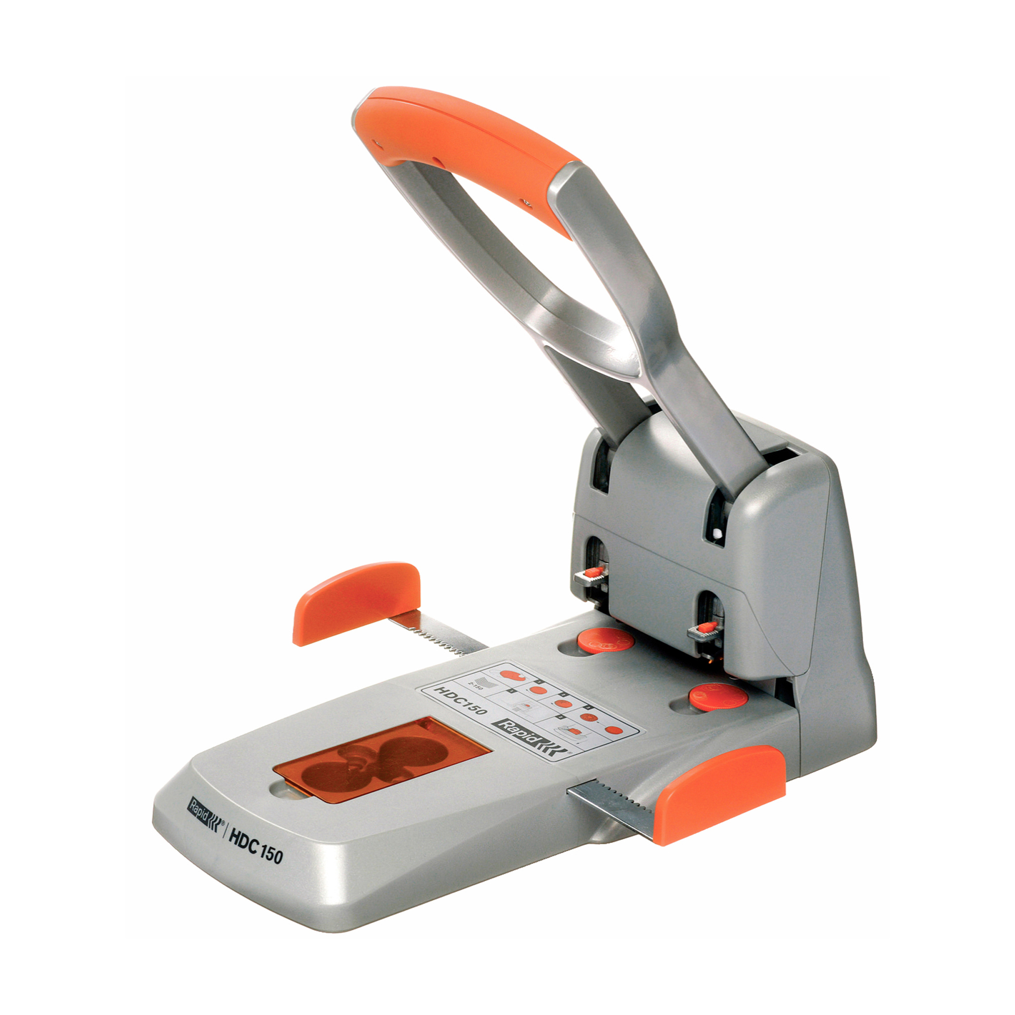 Rapid Supreme HDC150 - Perforatore - carico pesante - 150 fogli - metallo, plastica ABS - argento, arancione