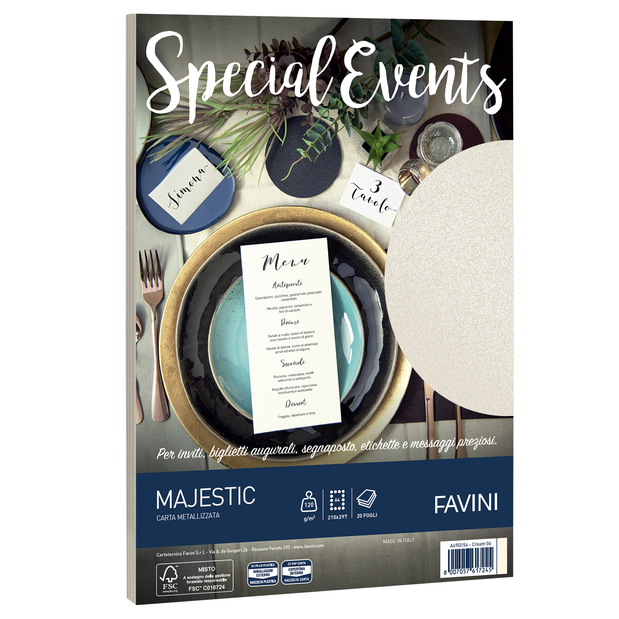 FAVINI HOME-OFFICE PRESTIGE Top Collection Special Events - Crema - A4 (210 x 297 mm) - 120 g/m² - 20 fogli Carta ai pigmenti perlati