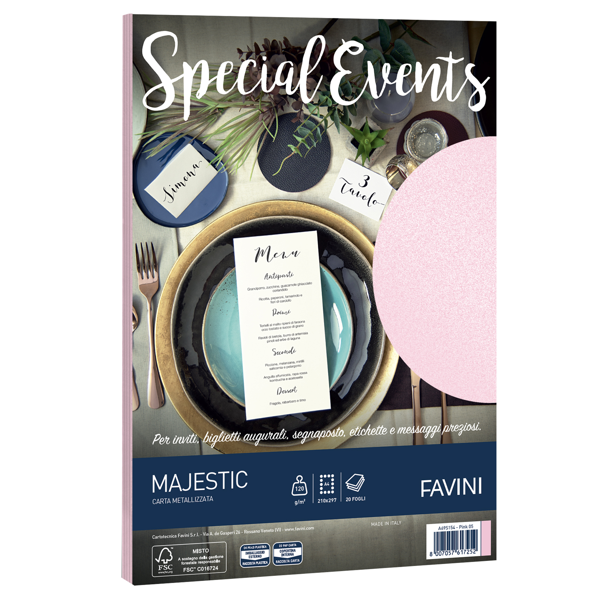 FAVINI HOME-OFFICE PRESTIGE Top Collection Special Events - Rosa - A4 (210 x 297 mm) - 120 g/m² - 20 fogli Carta ai pigmenti perlati