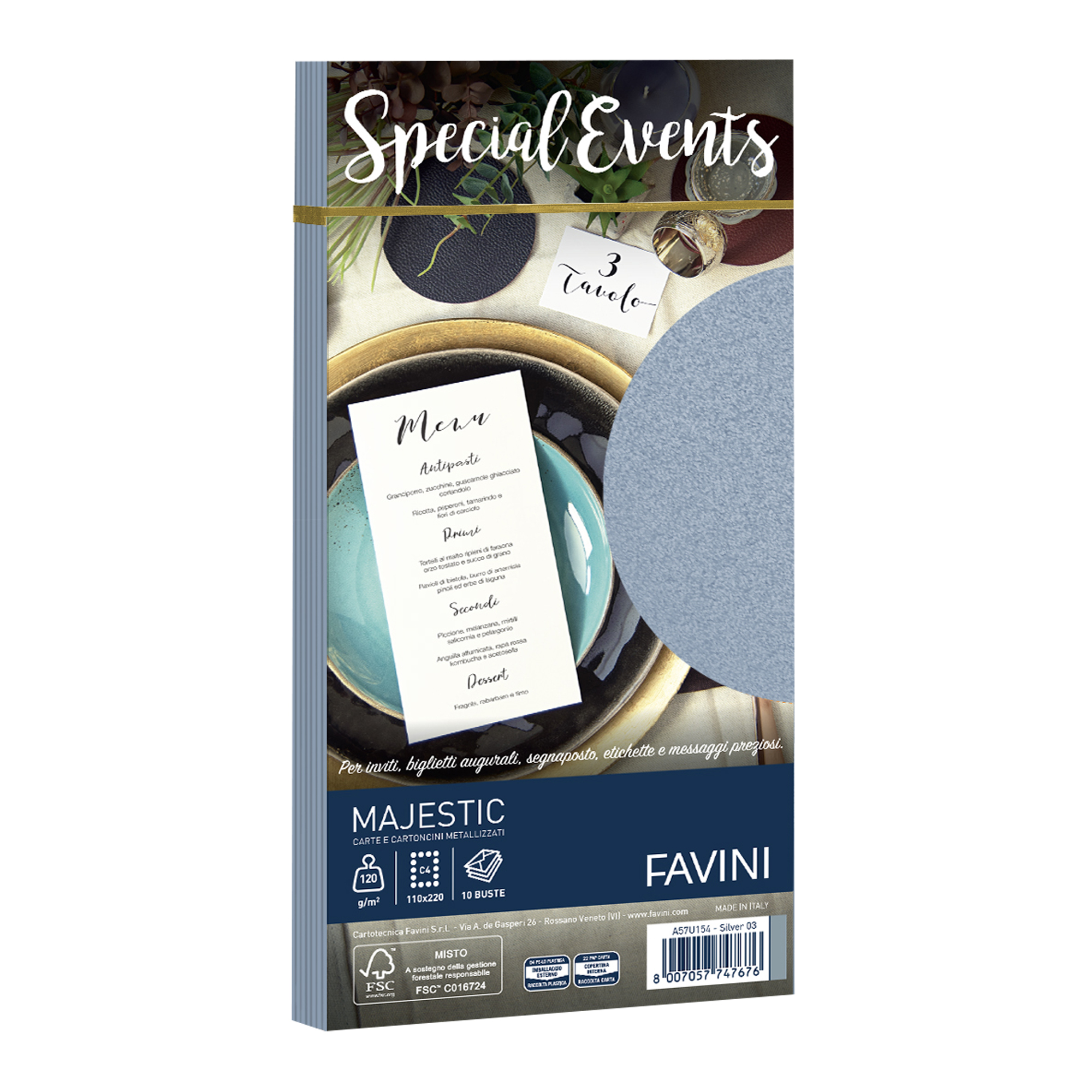FAVINI Special Events Top Collection - Busta - International C4 (229 x 324 mm) - triangolare - apertura laterale - stampabile - argento - pacco da 10