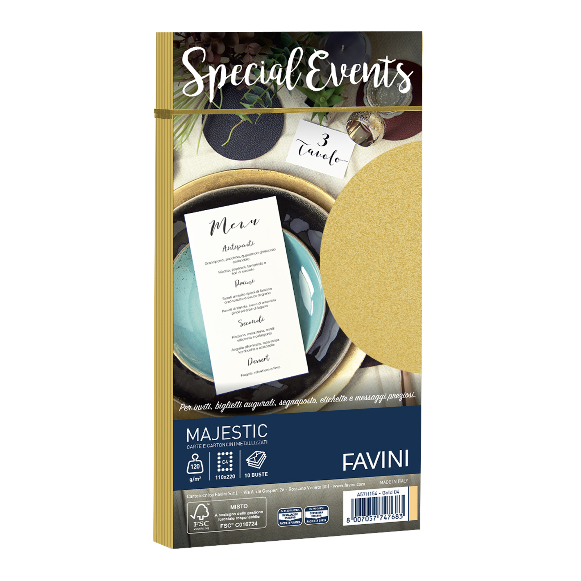 FAVINI Special Events Top Collection - Busta - International C4 (229 x 324 mm) - triangolare - apertura laterale - stampabile - oro - pacco da 10