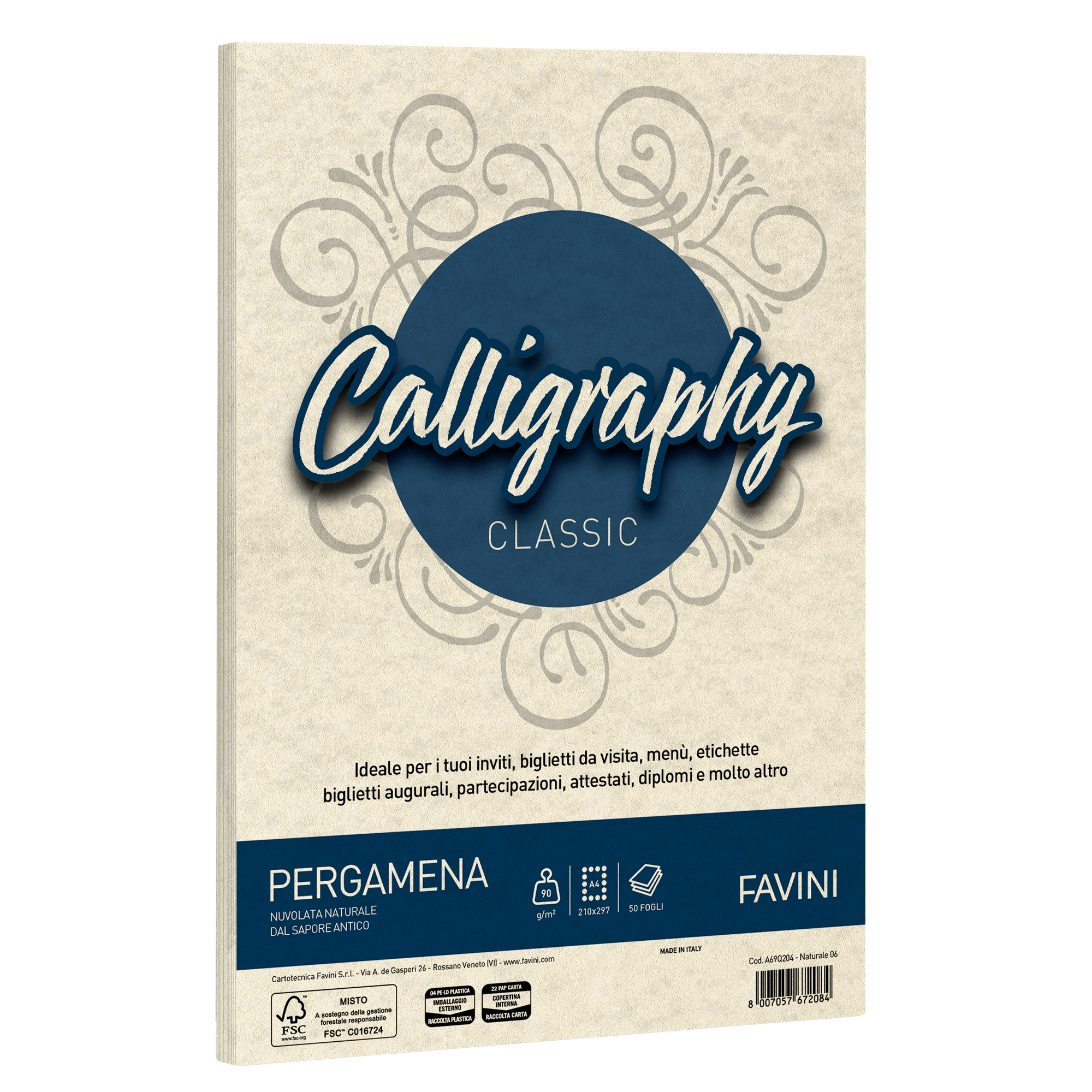 FAVINI HOME-OFFICE PRESTIGE Calligraphy - Pergamena - naturale - A4 (210 x 297 mm) - 90 g/m² - 50 fogli Carta