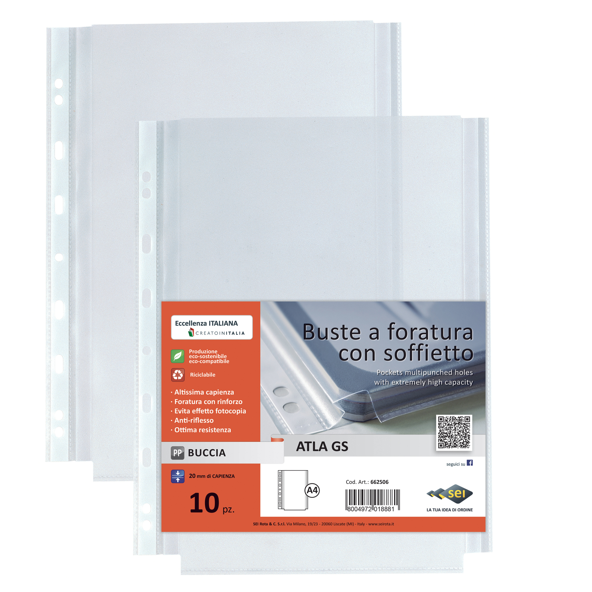 SEI ATLA GS - Busta trasparente - espandibile - per A4 - capacità 250 fogli - trasparente (pacchetto di 10)