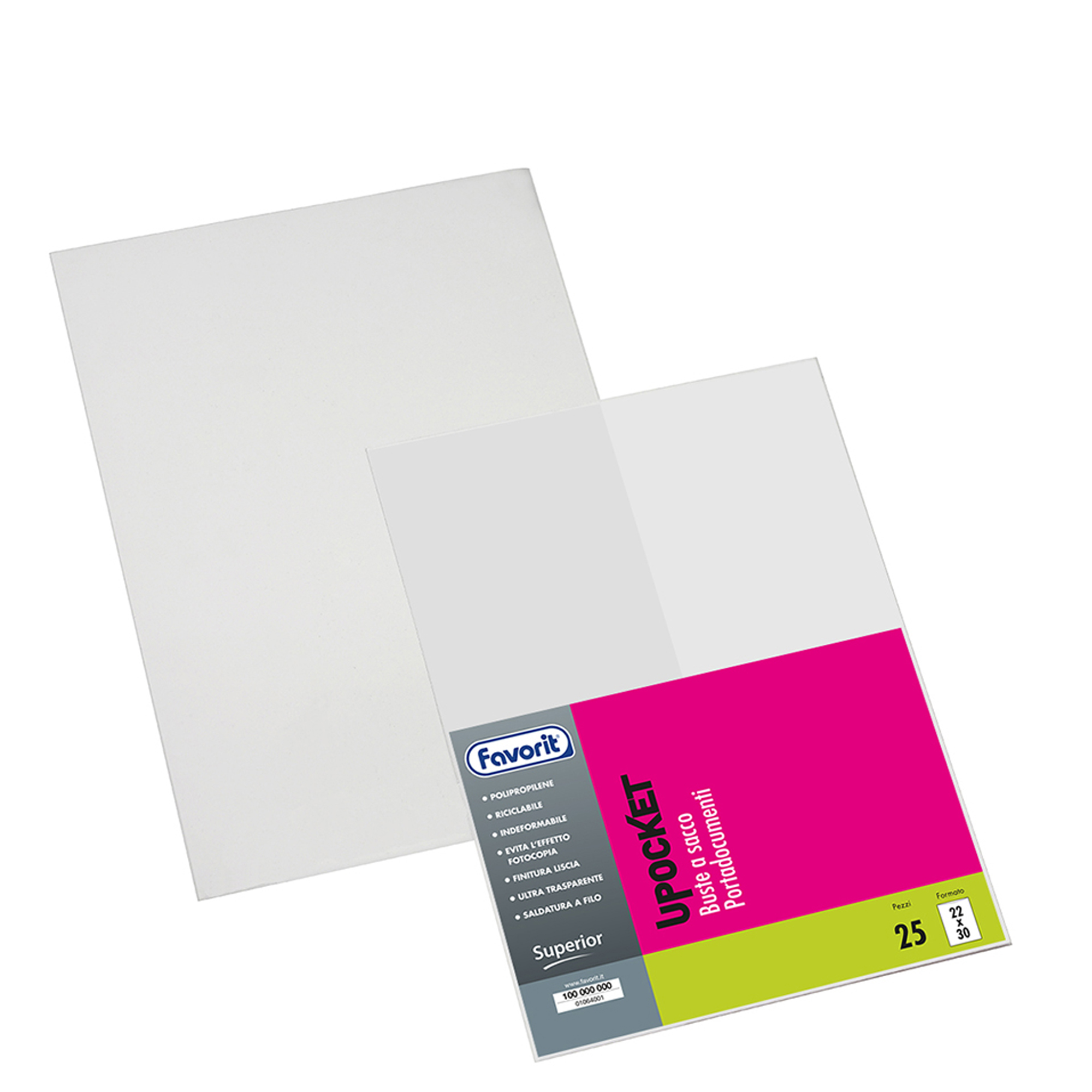 Favorit UPOCKET SUPERIOR - Tasca protettiva - per 220 x 300 mm - trasparente (pacchetto di 25)