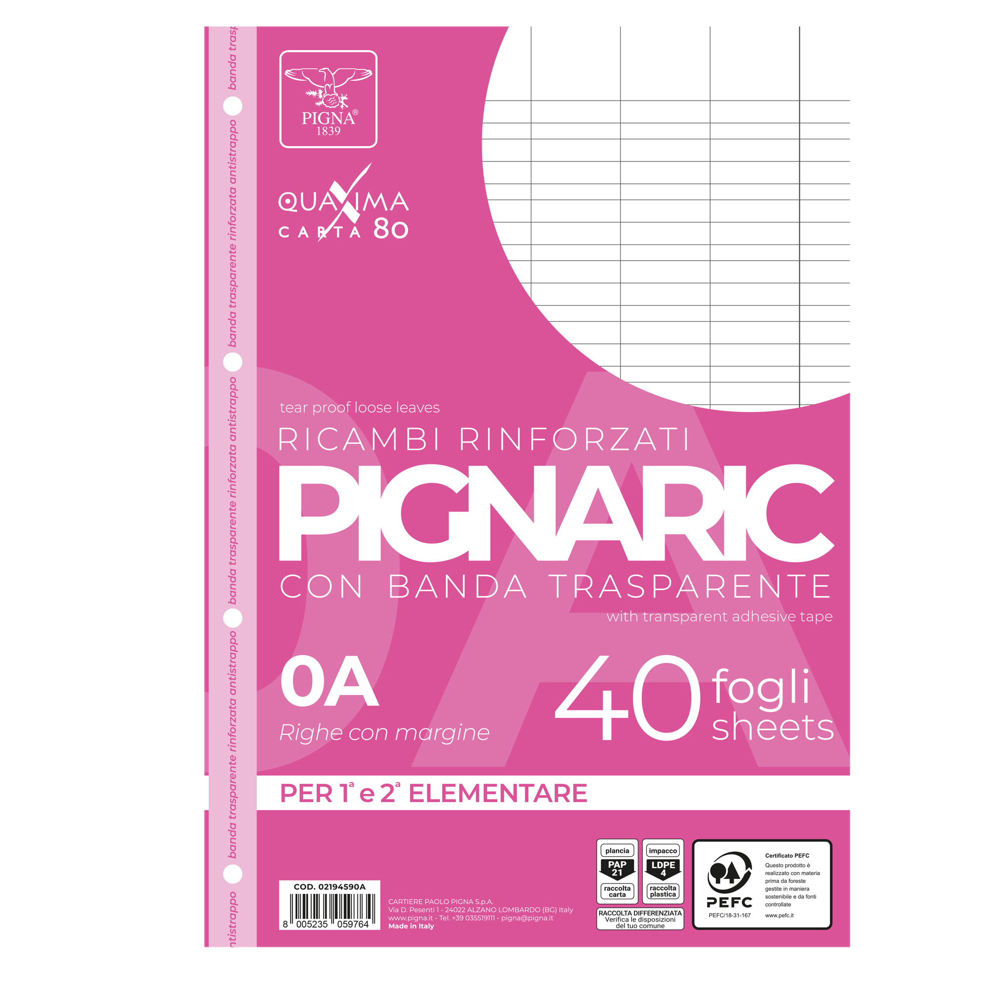 Ricambi forati rinforzati Pignaric - A4 - rigo …
