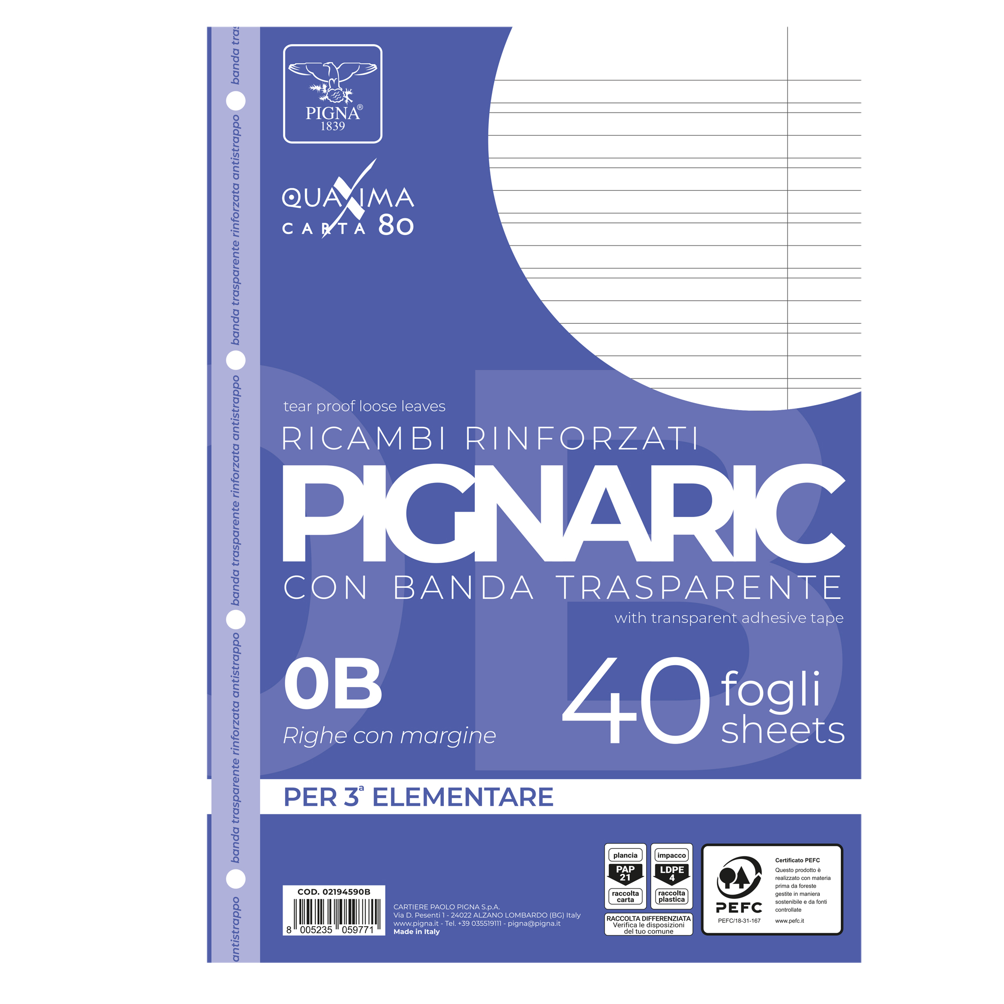 Ricambi forati rinforzati Pignaric - A4 - rigo …