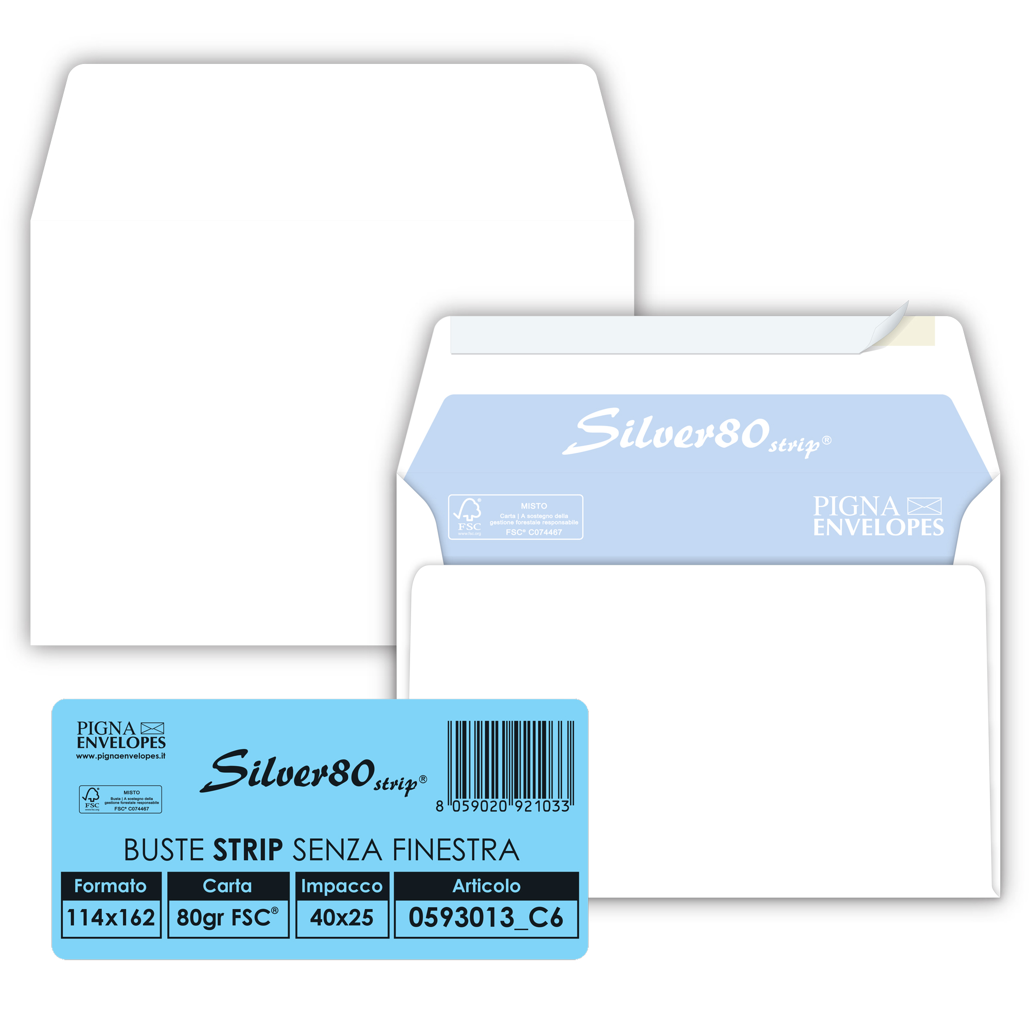 Pigna EDERA STRIP - Busta - International C6 (114 x 162 mm) - a portafoglio - apertura laterale - autoadesivo (distacco e sigillazione) - rivestimento a colori - pacco da 25