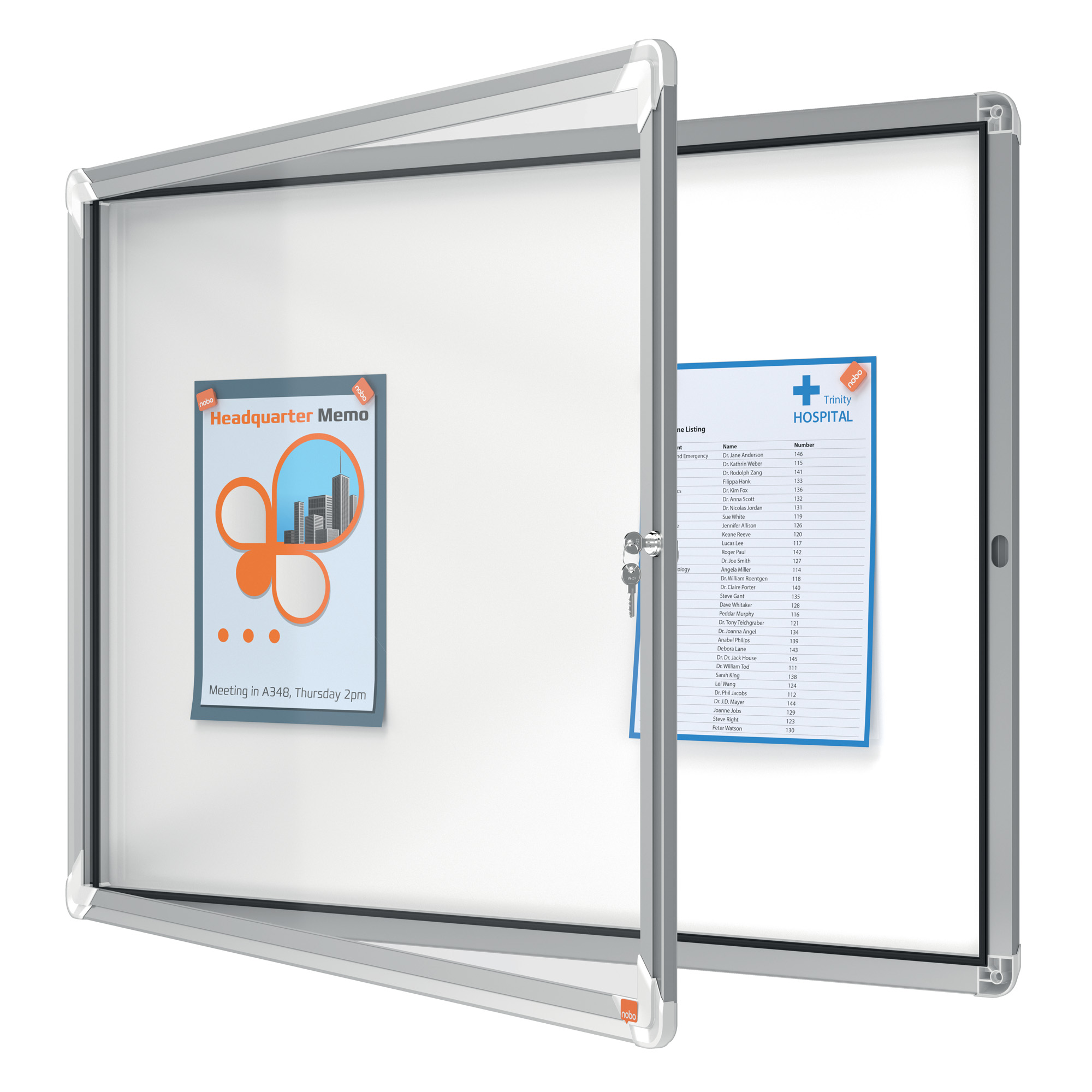 Nobo - Bacheca chiusa - montabile a parete - 8 x A4 - acciaio - magnetica - bianco